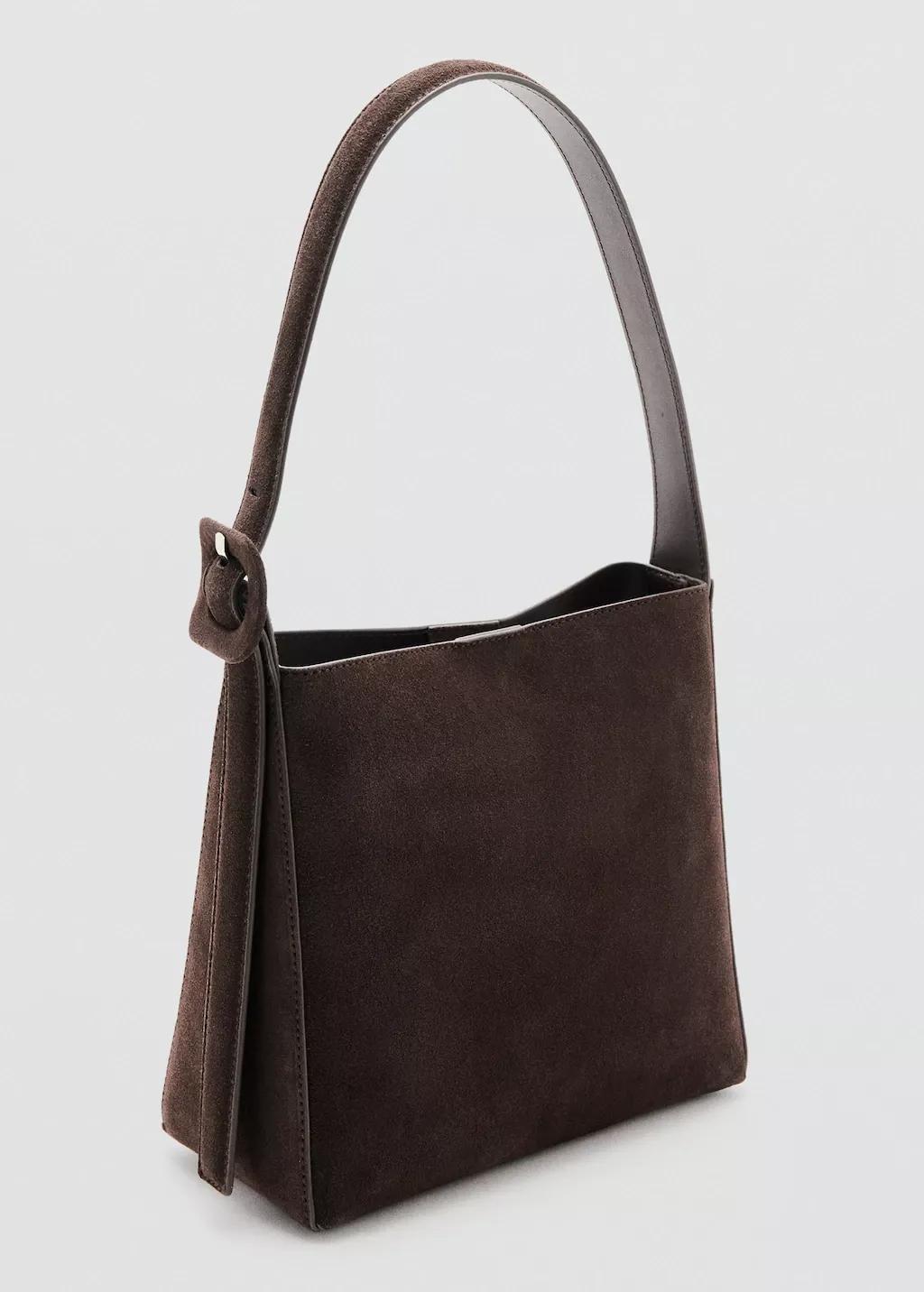 Brown Suede Leather Shopper Bag, Dark Brown, large image number 1