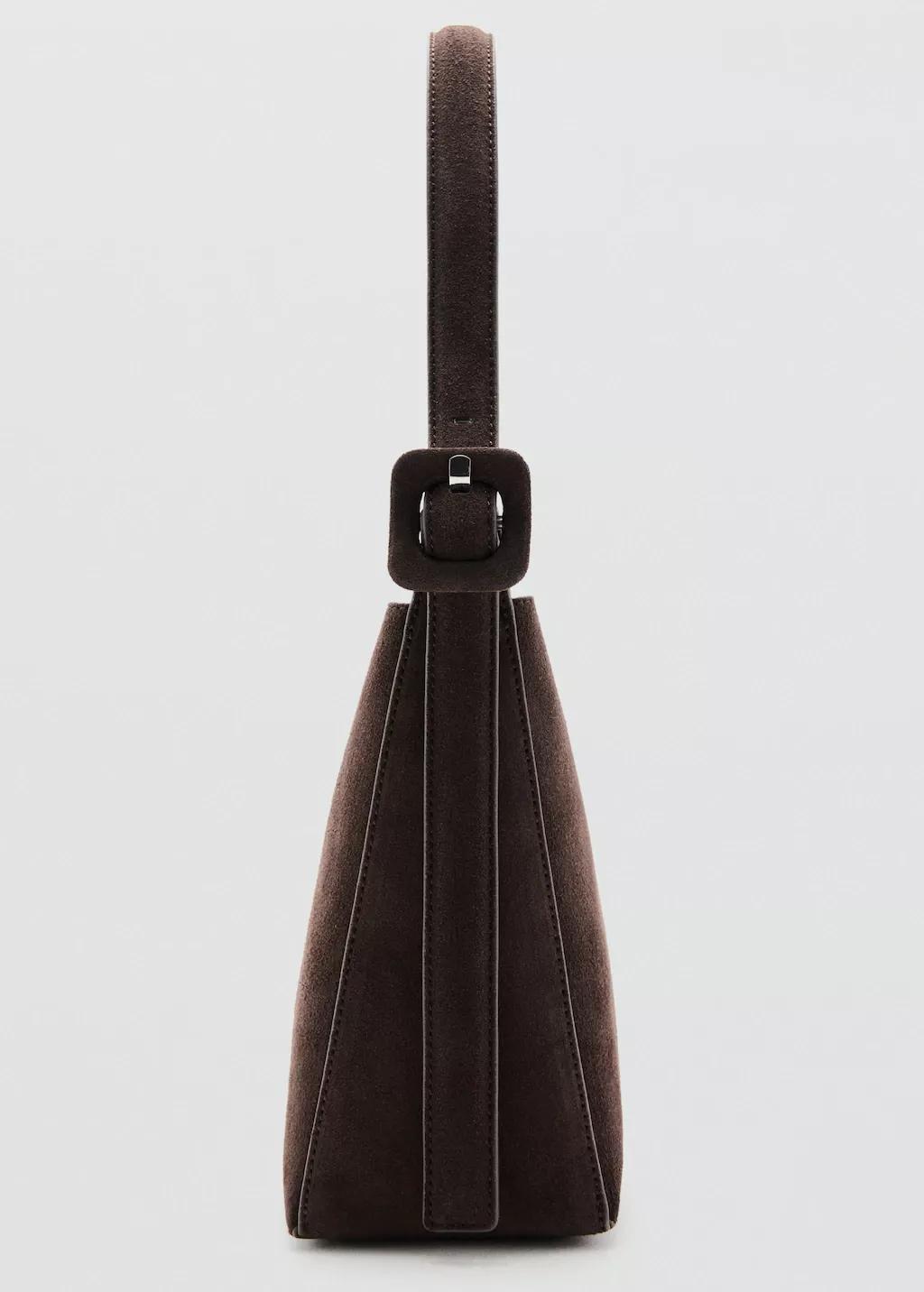 Brown Suede Leather Shopper Bag, Dark Brown, large image number 2