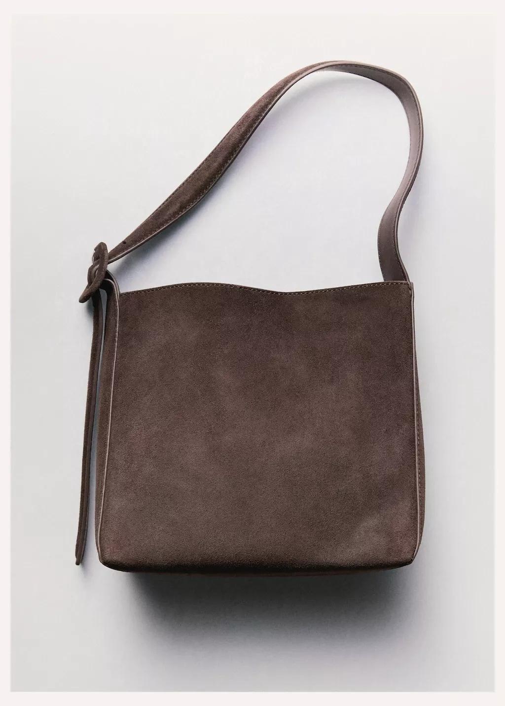 Brown Suede Leather Shopper Bag, Dark Brown, large image number 3