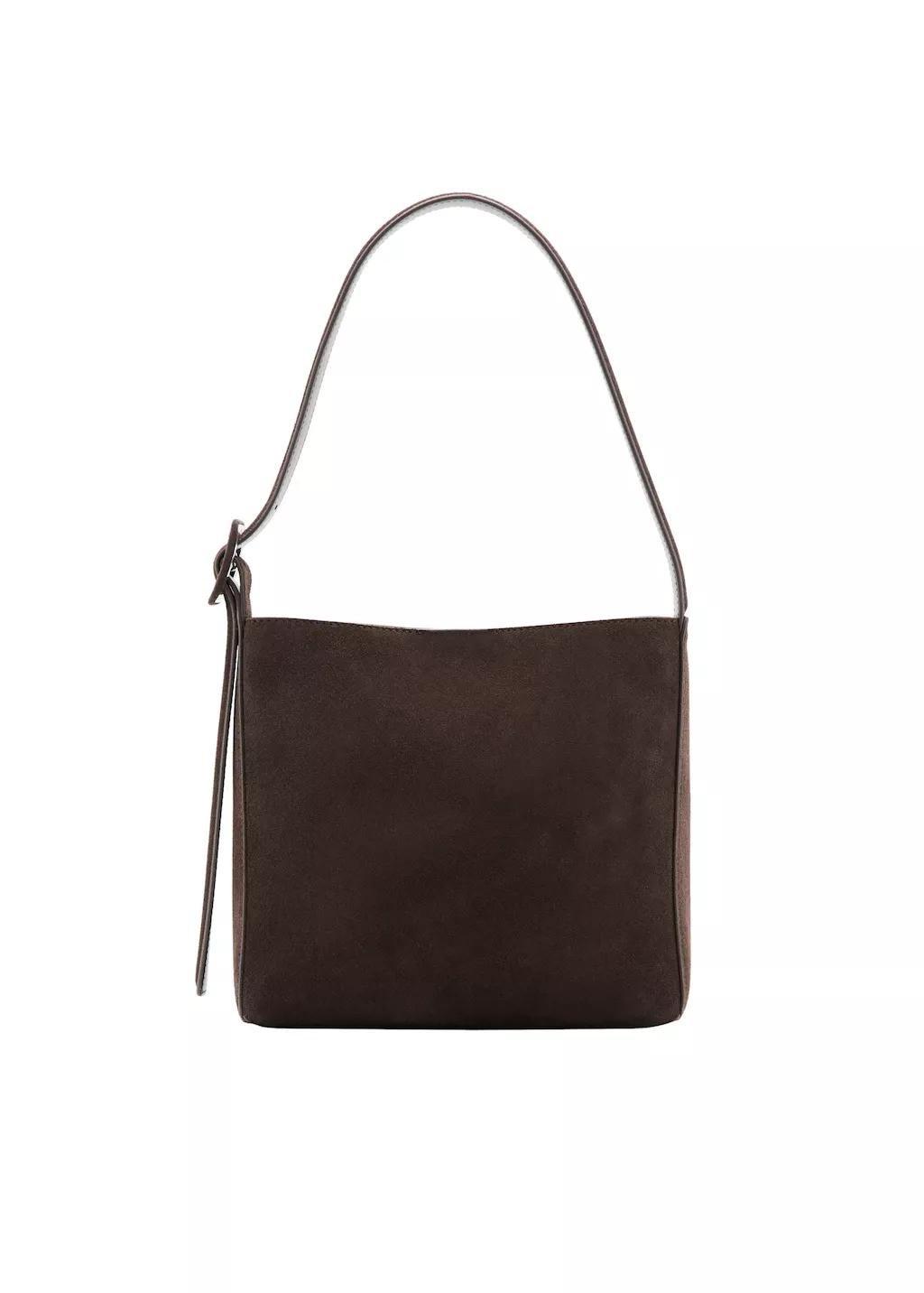 Brown Suede Leather Shopper Bag, Dark Brown, large image number 4