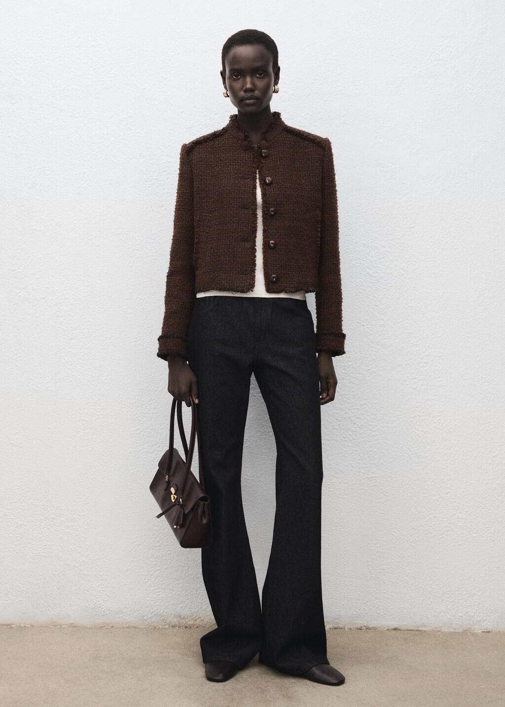 Brown Tweed Jacket With Frayed Ends, Brown, large image number 0