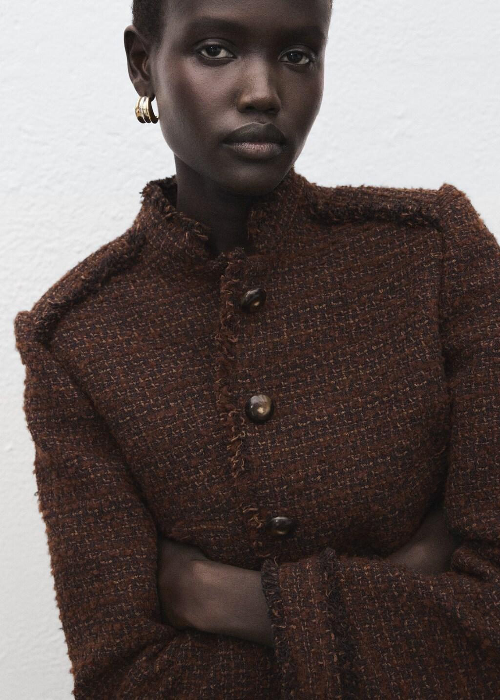 Brown Tweed Jacket With Frayed Ends, Brown, large image number 4