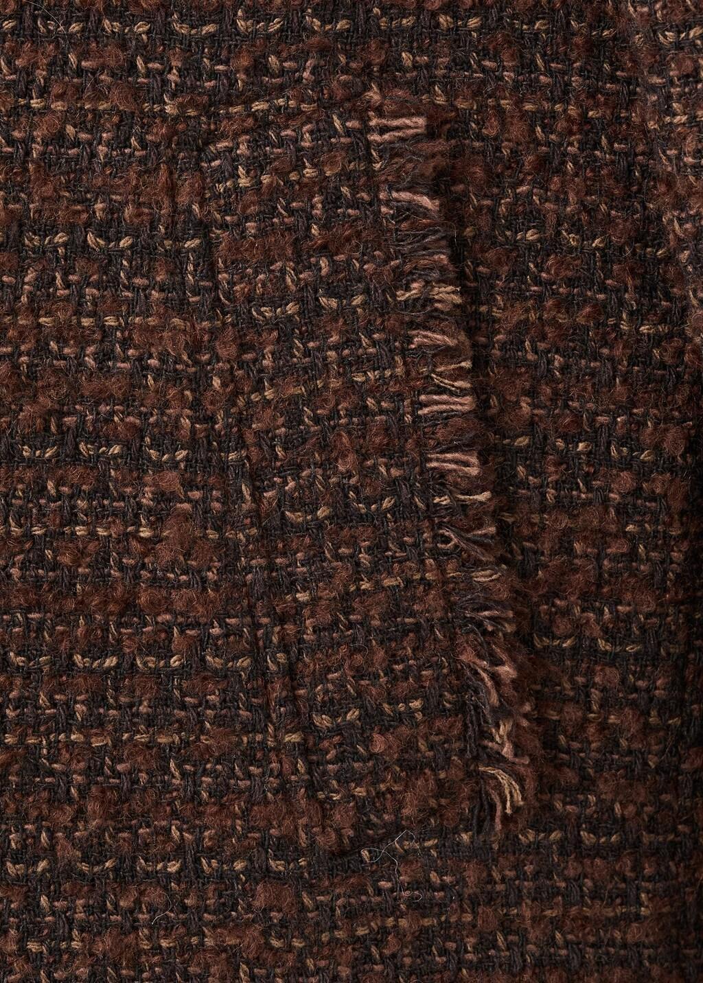 Brown Tweed Jacket With Frayed Ends, Brown, large image number 5