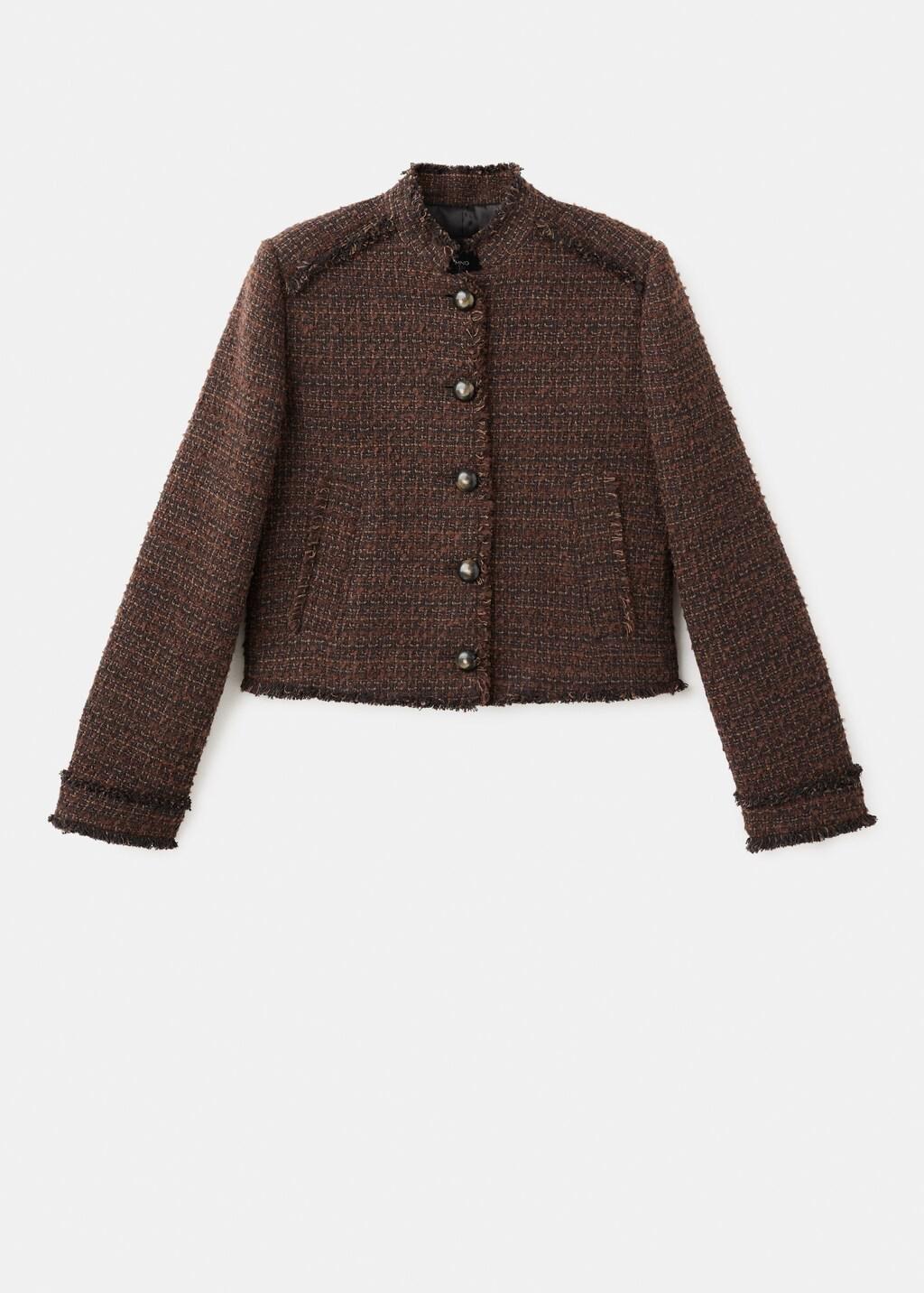 Brown Tweed Jacket With Frayed Ends, Brown, large image number 7