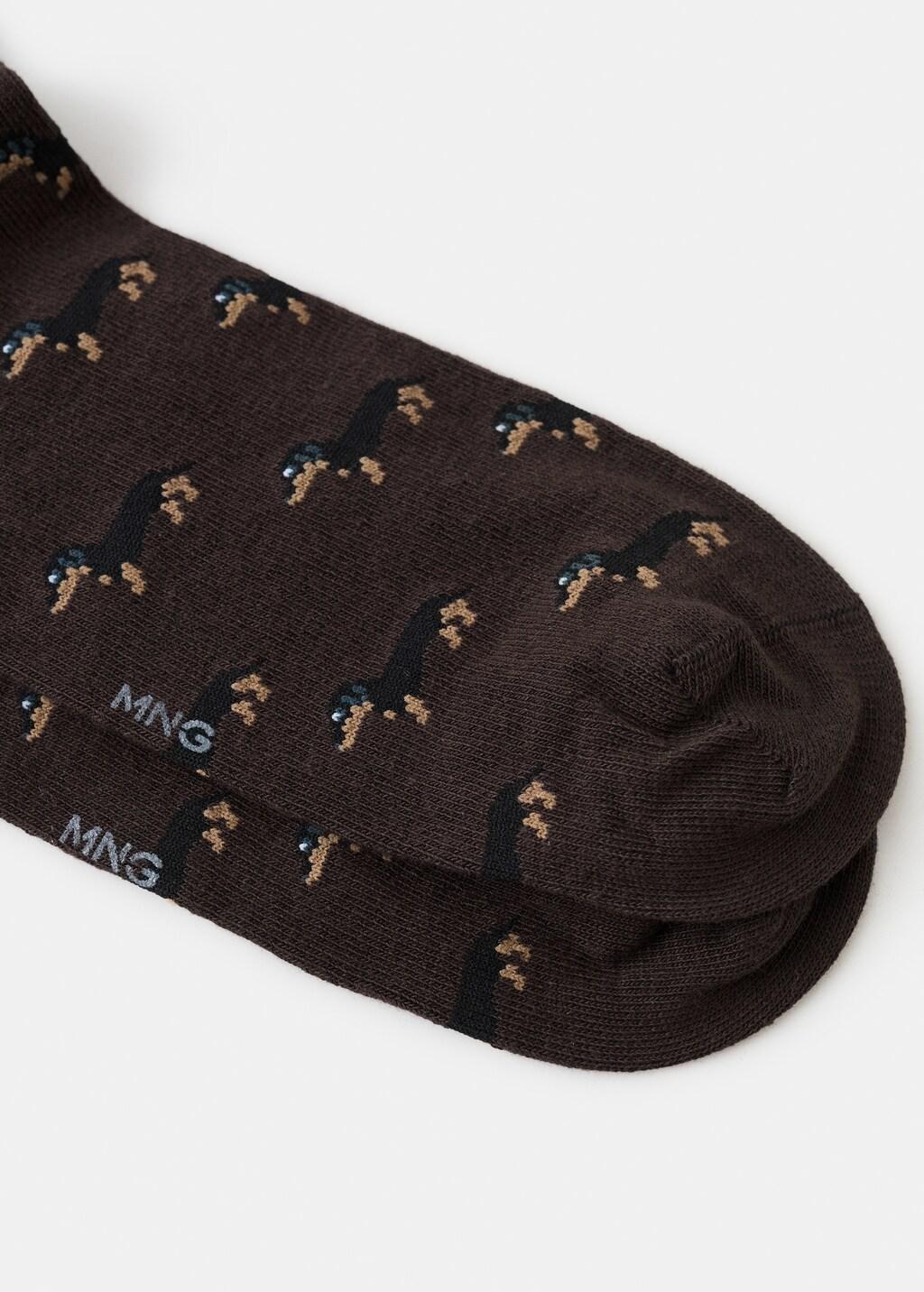 Brown Dog-Print Cotton Socks, Brown, large image number 0