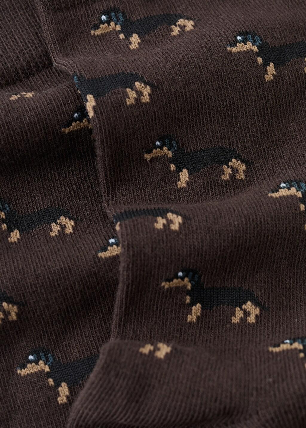 Brown Dog-Print Cotton Socks, Brown, large image number 2