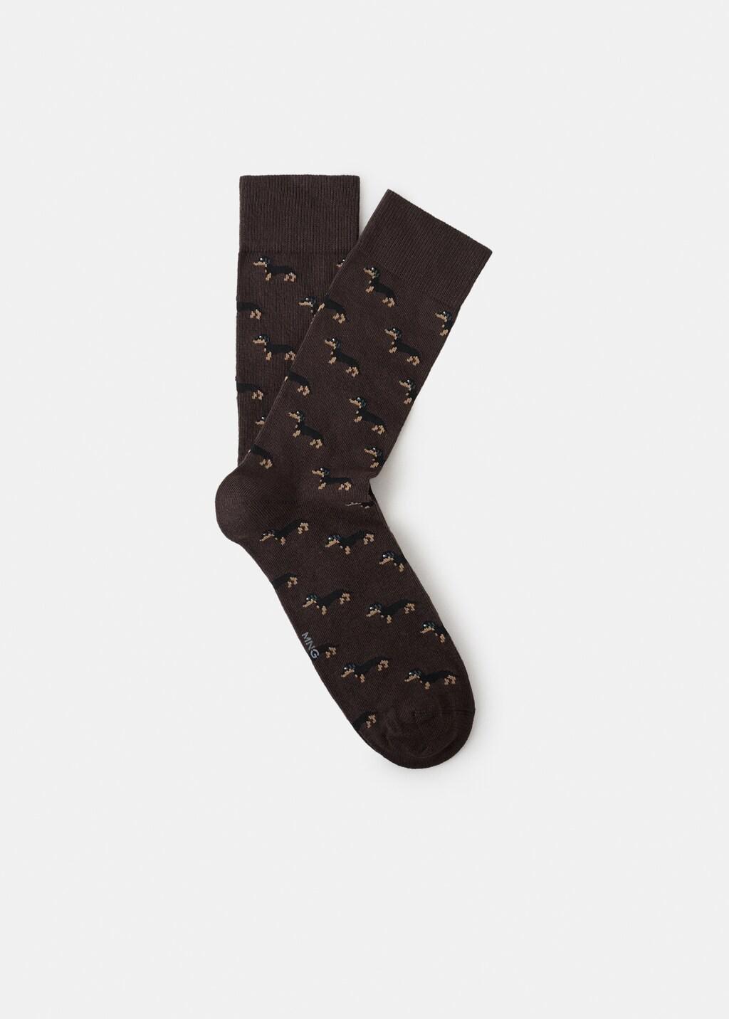 Brown Dog-Print Cotton Socks, Brown, large image number 3