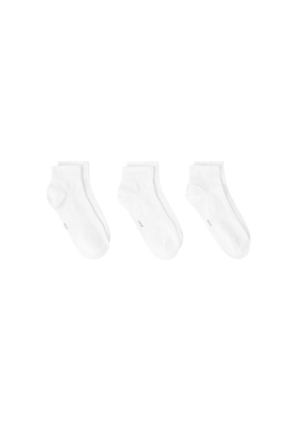 White Cotton Socks, Set Of 3, White, large image number 2