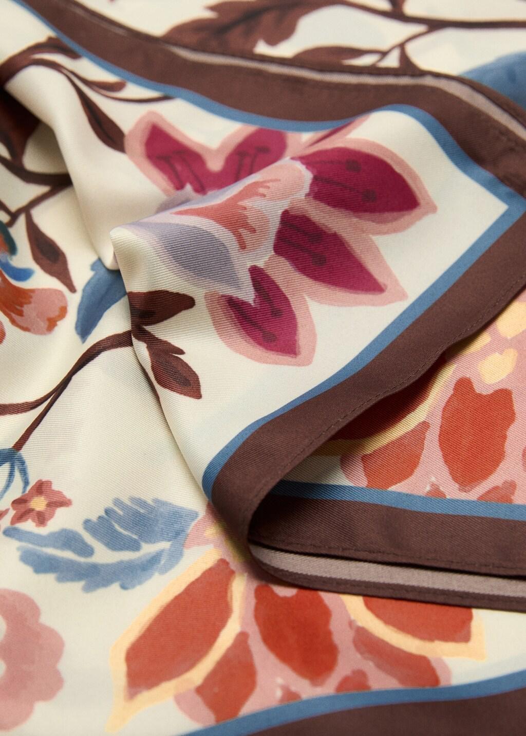 Brown Floral Print Scarf, Dark Brown, large image number 0