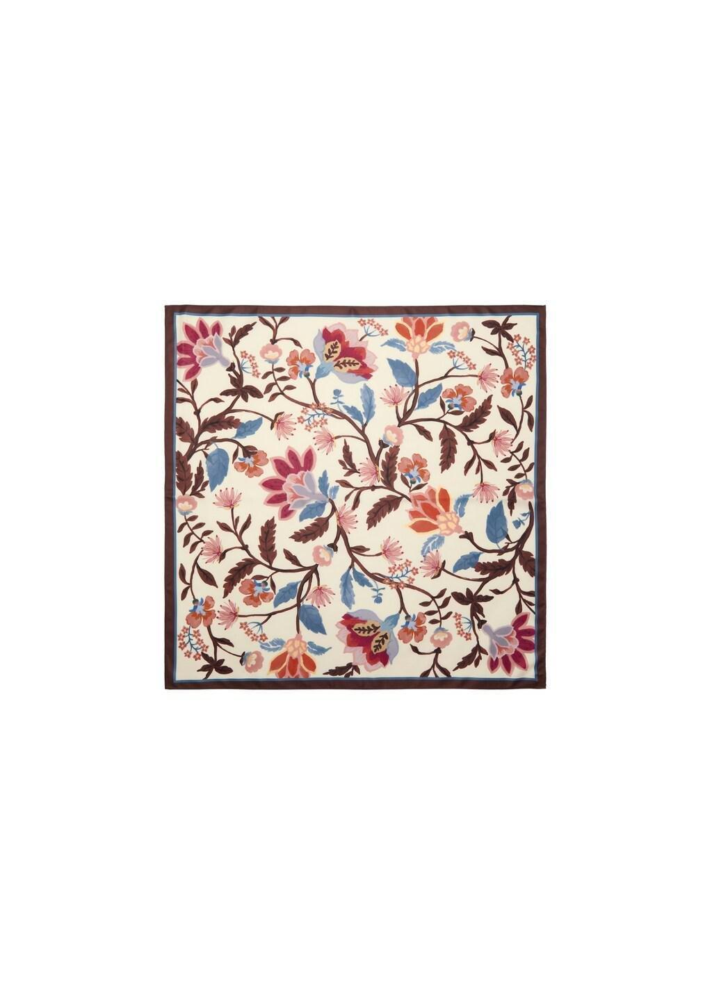 Brown Floral Print Scarf, Dark Brown, large image number 2
