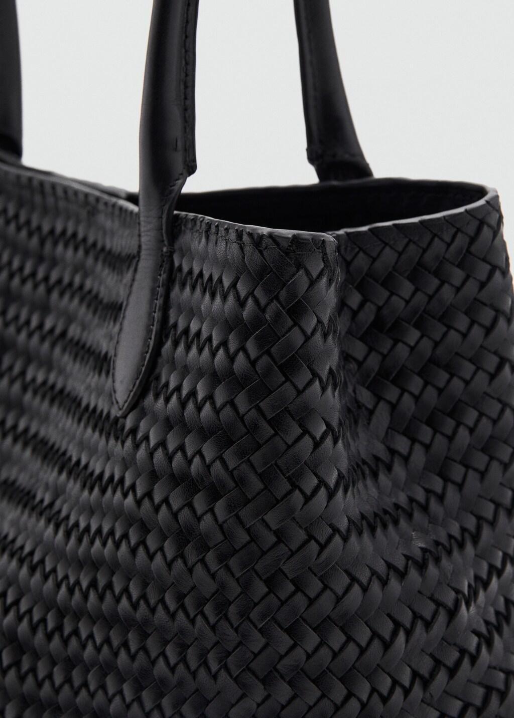 Black Braided Leather Bag, Black, medium