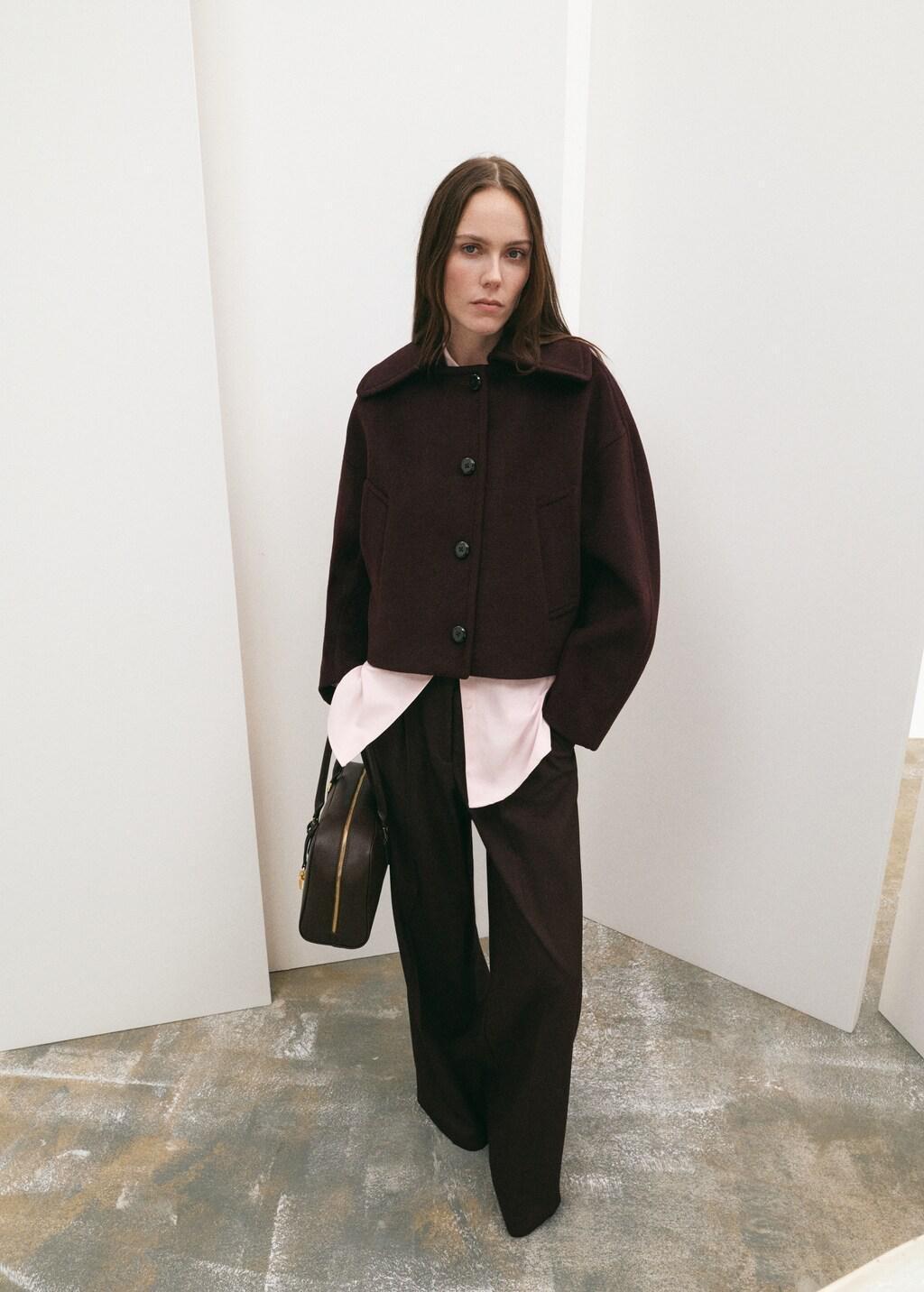 Burgundy Wool Jacket With Shirt Collar, Dark Red, large image number 0