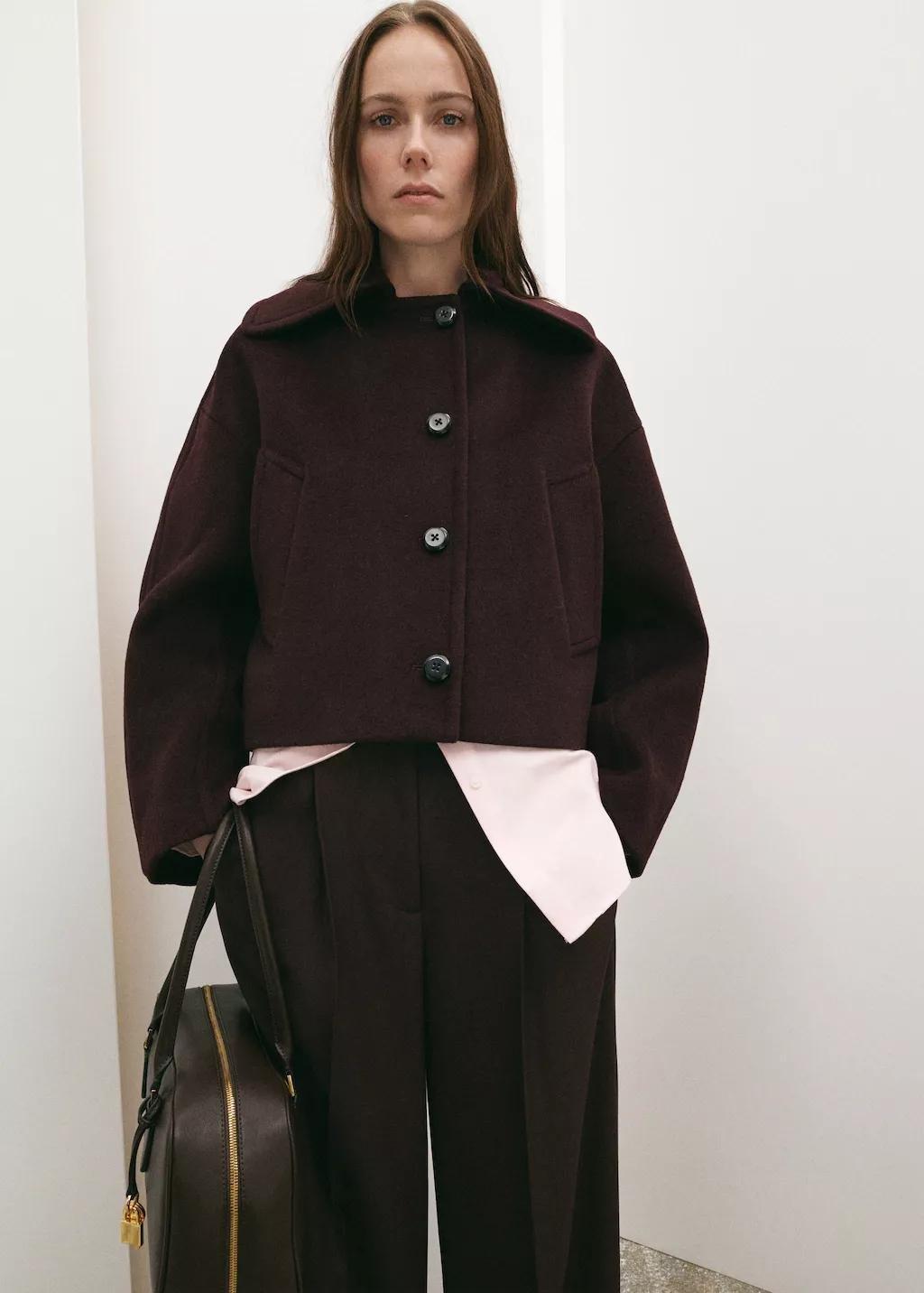 Burgundy Wool Jacket With Shirt Collar, Dark Red, large image number 3