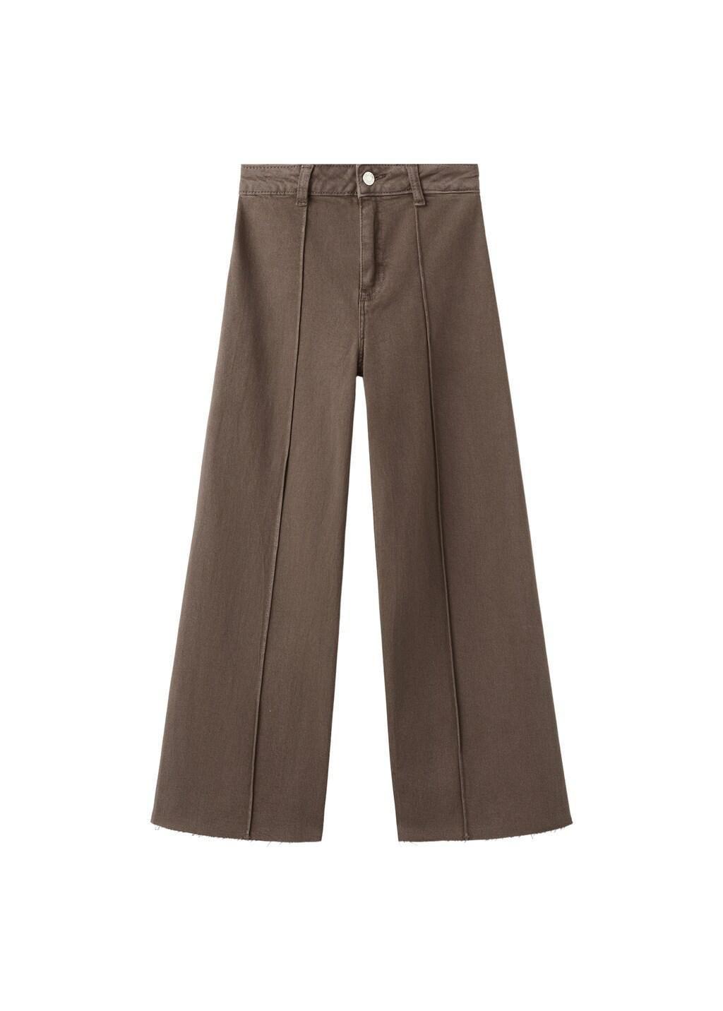 Brown Culotte Jeans With Seam Detail, Kids Girl, Brown, large image number 0