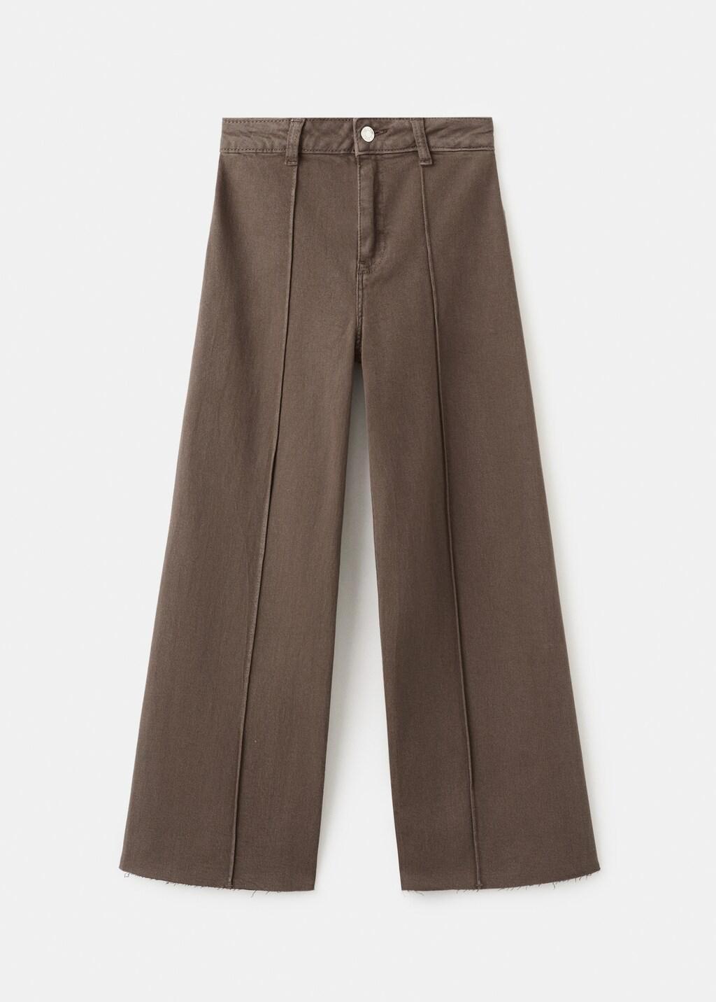 Brown Culotte Jeans With Seam Detail, Kids Girl, Brown, large image number 4
