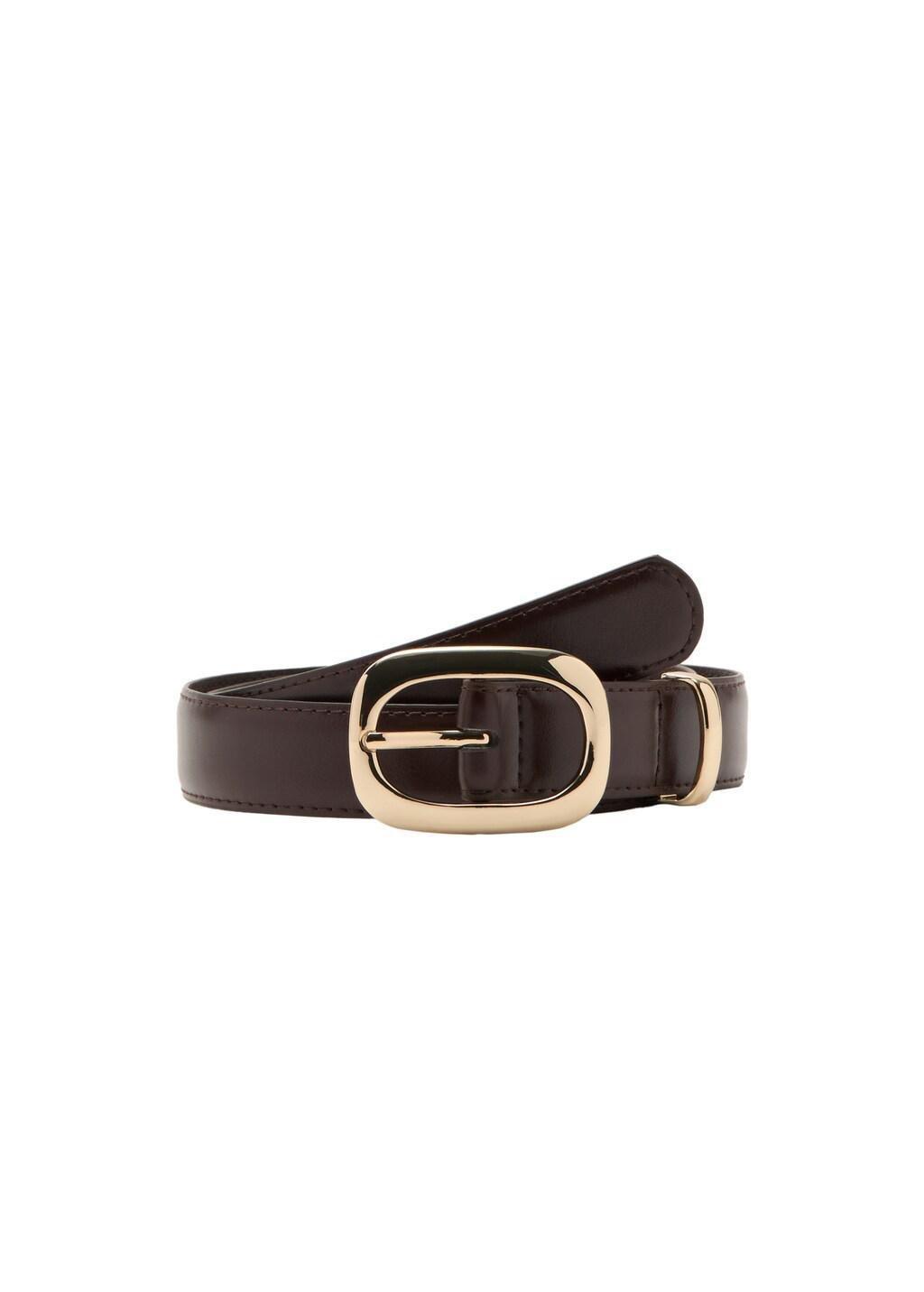 Brown Square Buckle Belt, Dark Brown, medium