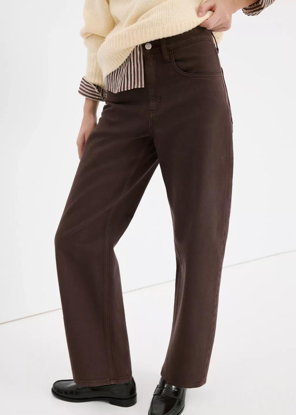 Brown High-Waisted Barrel Jeans, Dark Brown, large image number 3