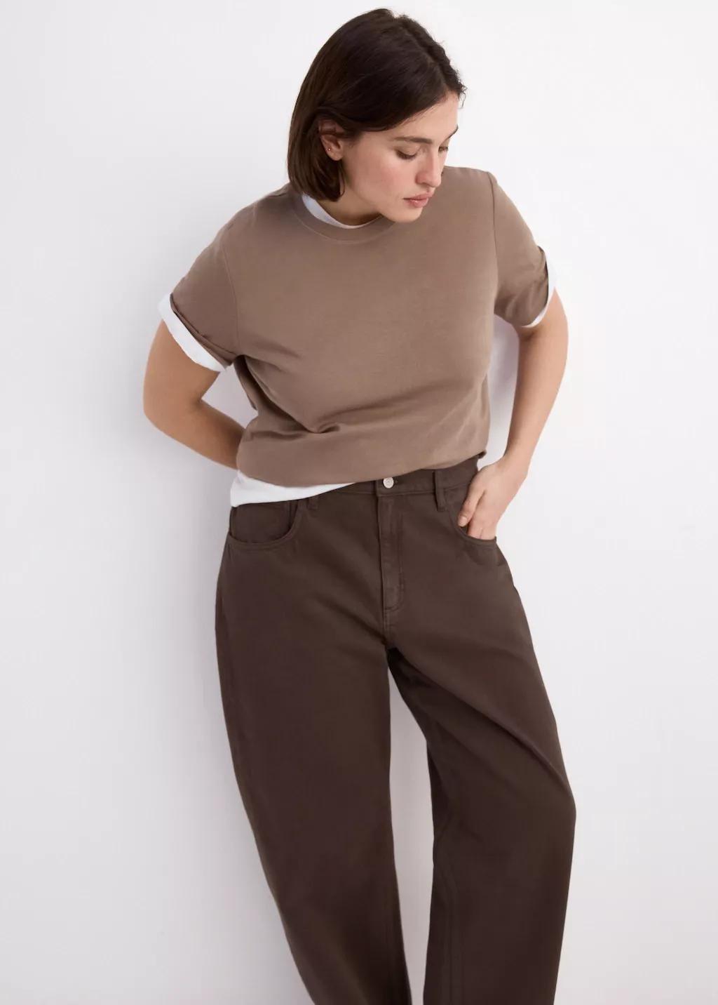 Brown High-Waisted Barrel Jeans, Dark Brown, large image number 5