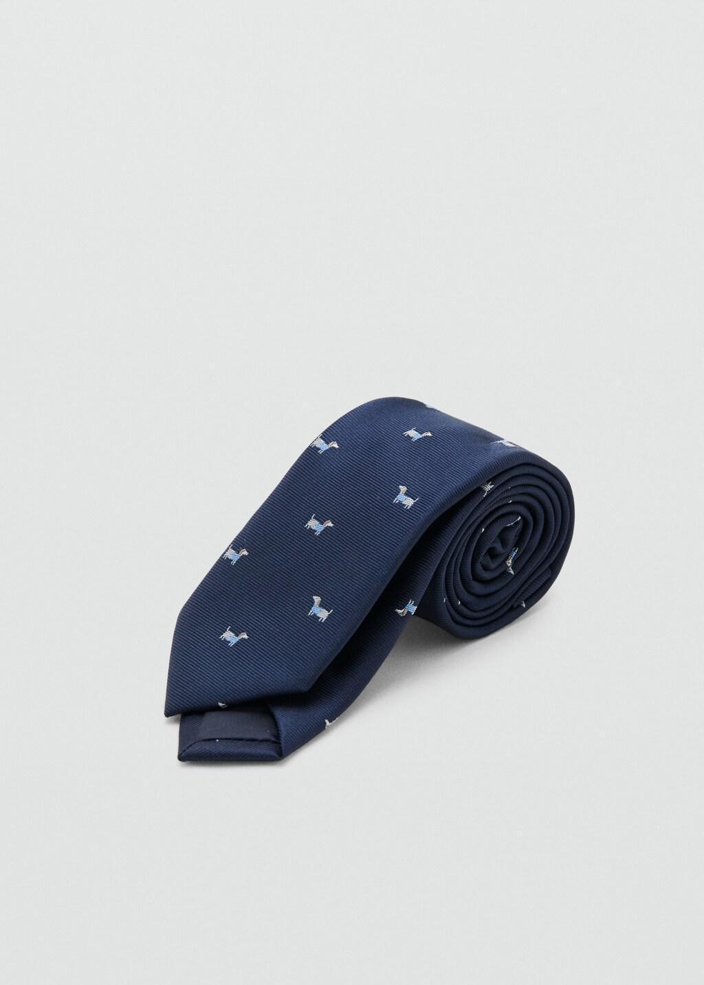 Navy Dog Design Tie, Kids Boys, Navy, large image number 0