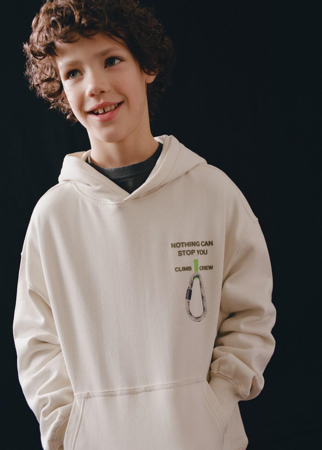 Beige Printed Cotton Sweatshirt, Light Beige, large image number 0