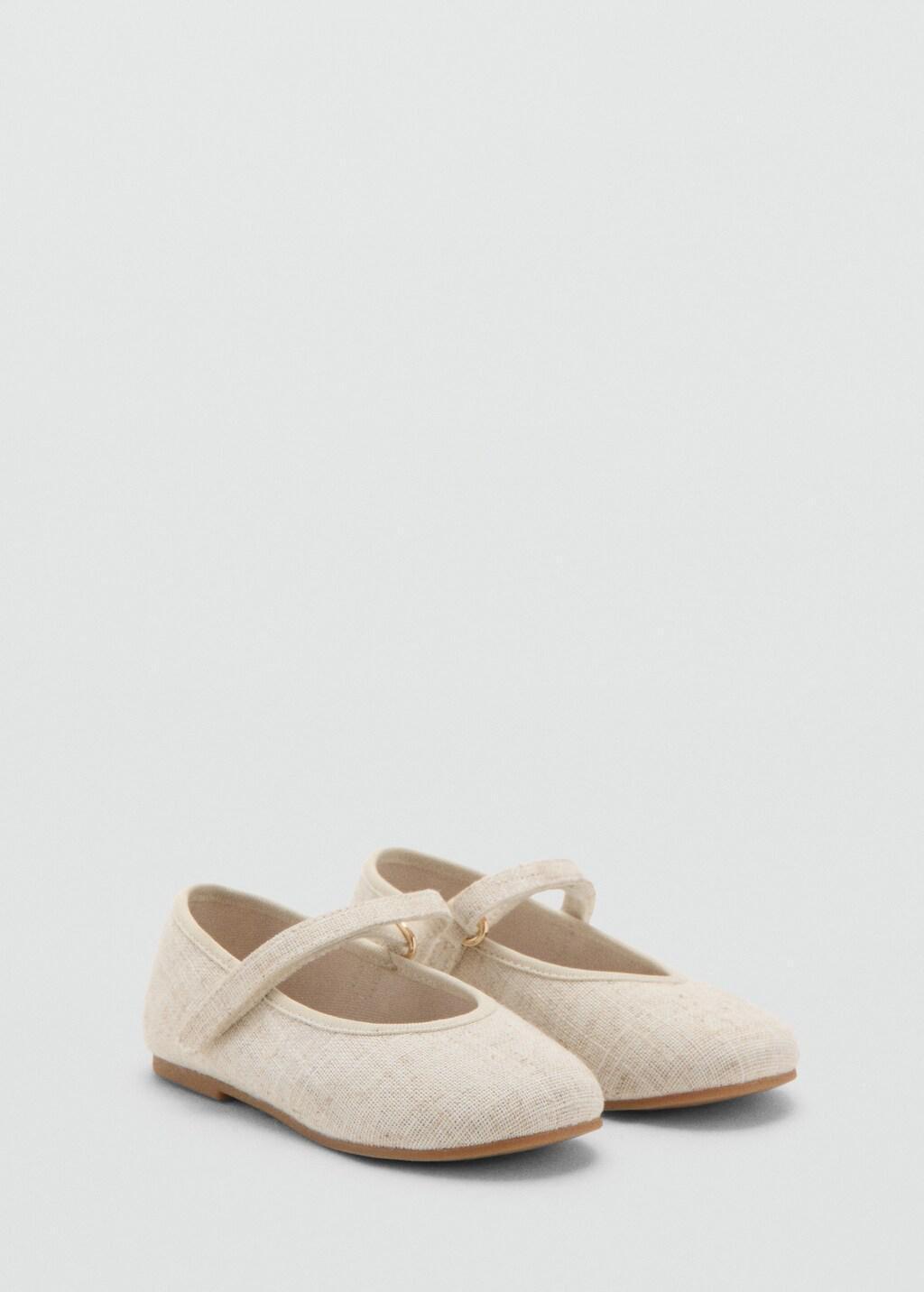 NATURAL WHITE Linen Velcro Ballerina Flats, Baby Girl, Natural White, medium