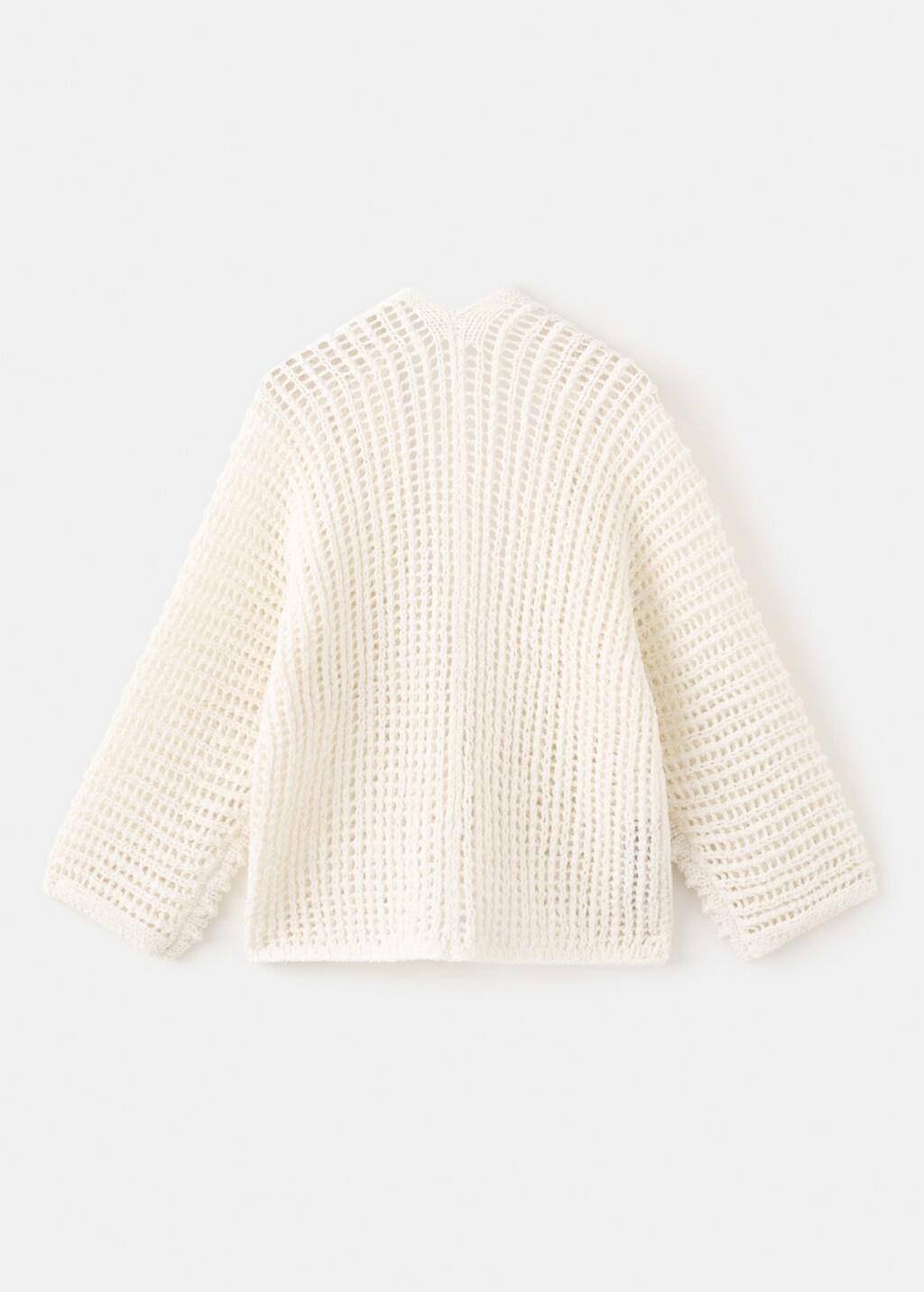 Beige Openwork Knit Cardigan, Kids Girl, Light Beige, large image number 1