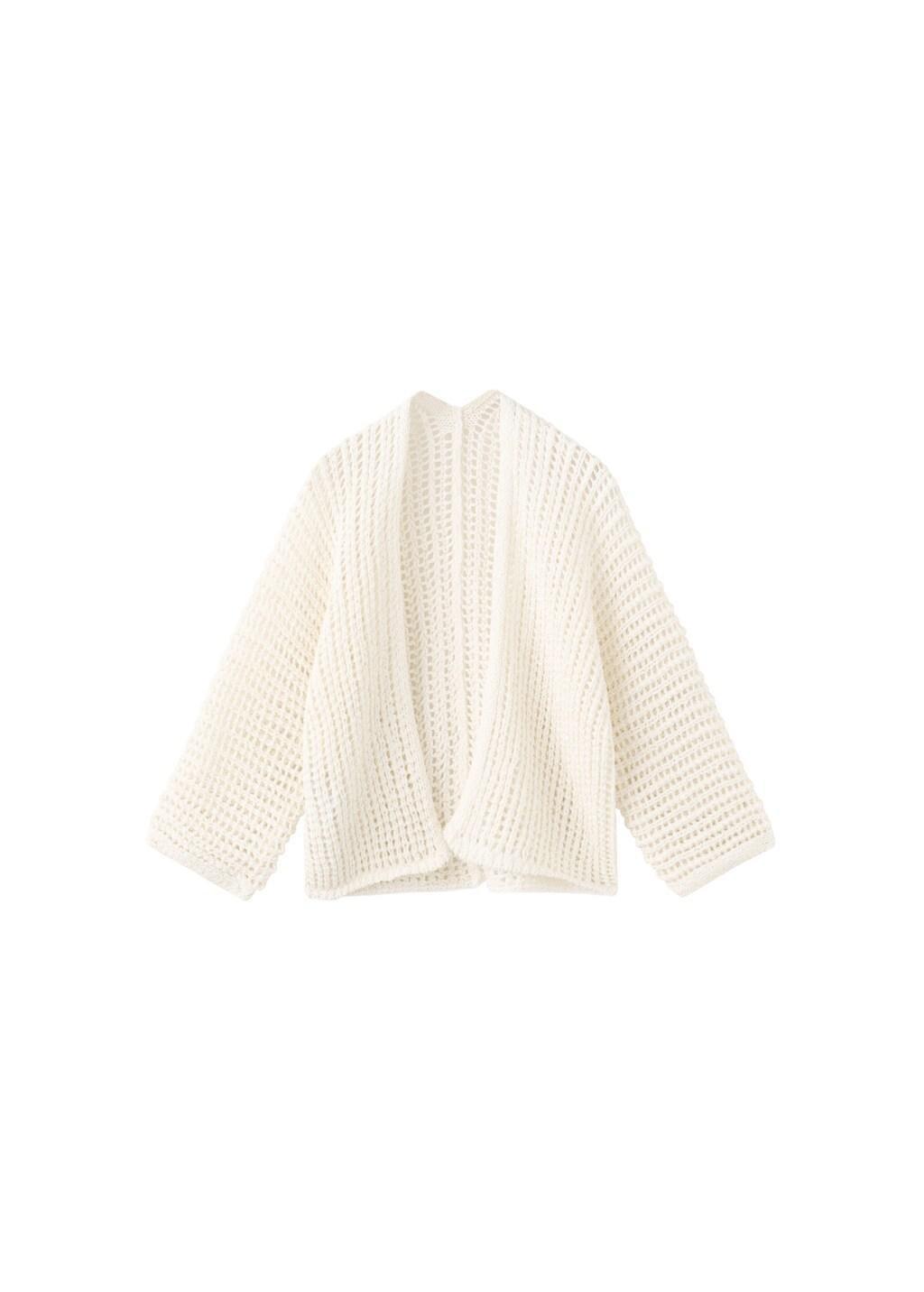 Beige Openwork Knit Cardigan, Kids Girl, Light Beige, large image number 4
