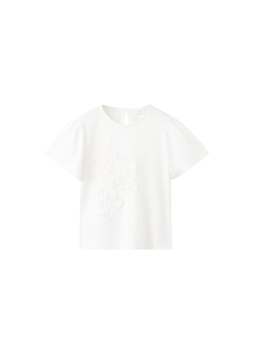 White Embossed Flowers T-Shirt, Kids Girl, Natural White, large image number 0