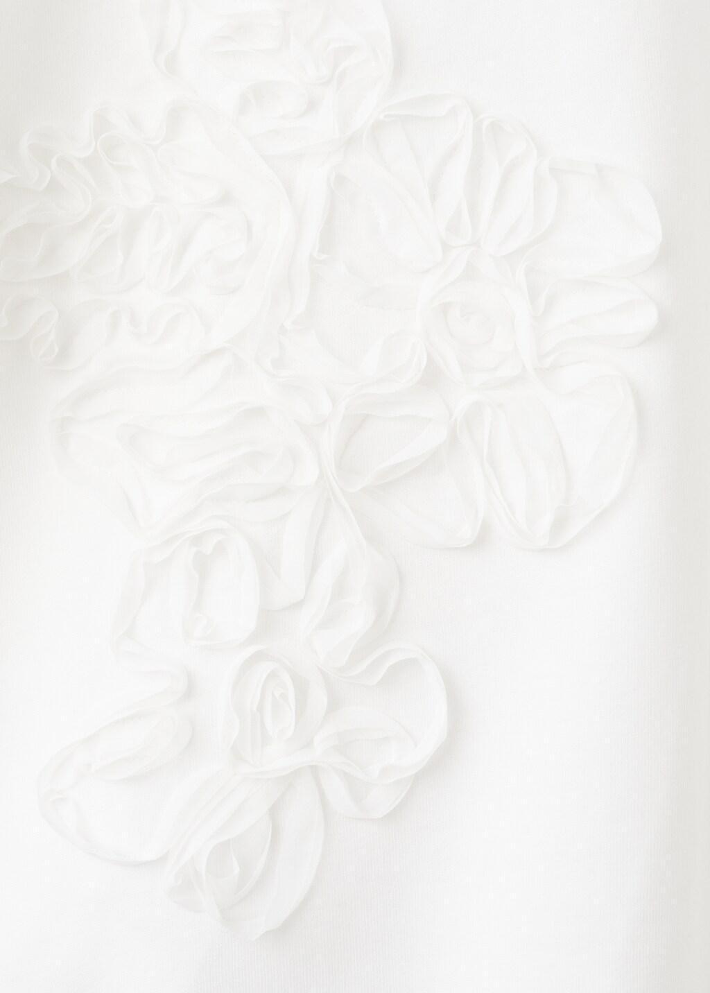 White Embossed Flowers T-Shirt, Kids Girl, Natural White, large image number 1