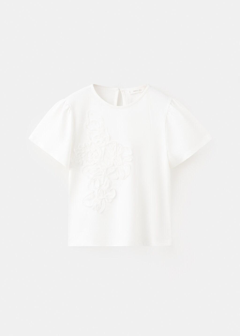 White Embossed Flowers T-Shirt, Kids Girl, Natural White, large image number 5