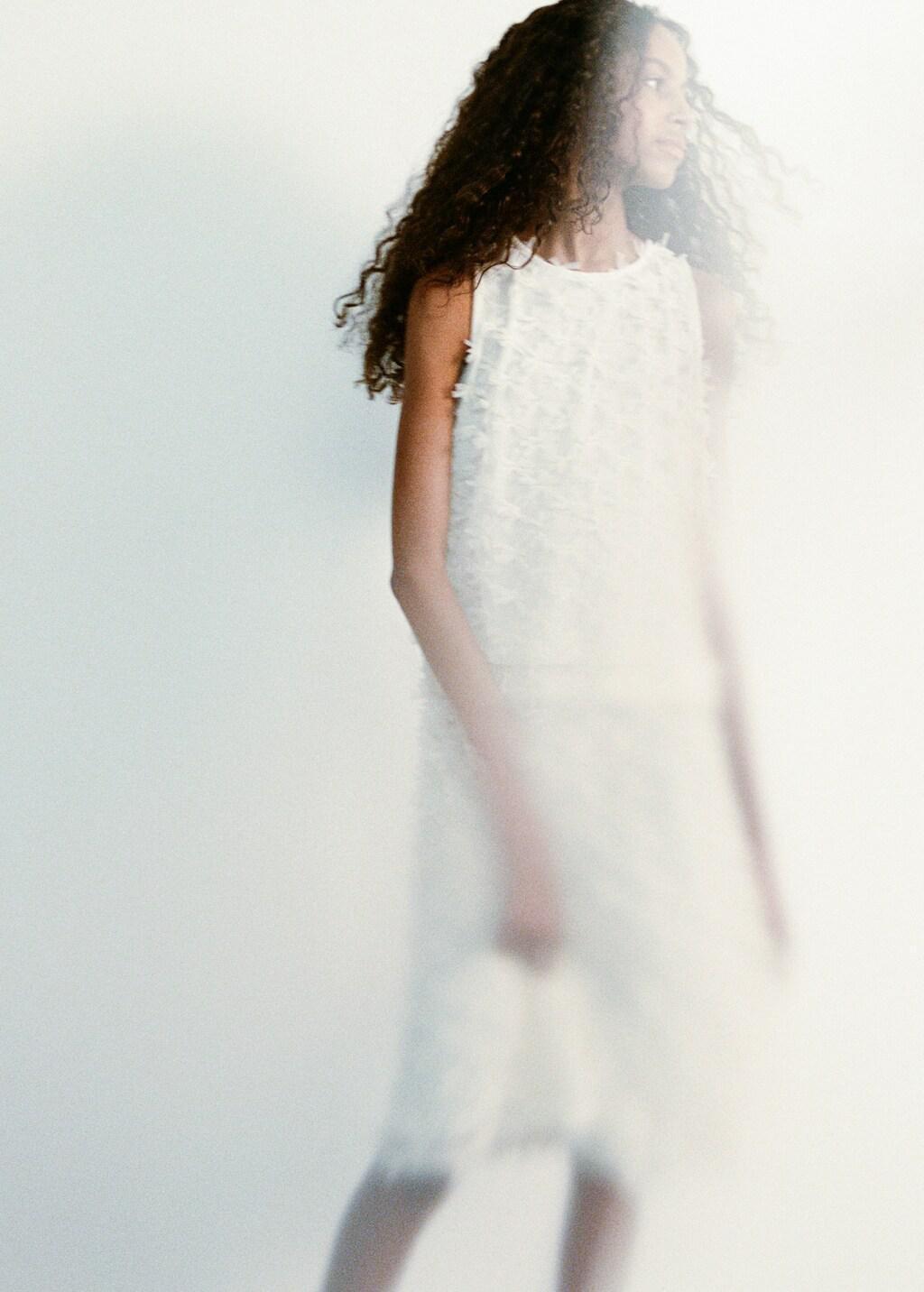 White Embossed Flowers T-Shirt, Kids Girl, Natural White, large image number 0