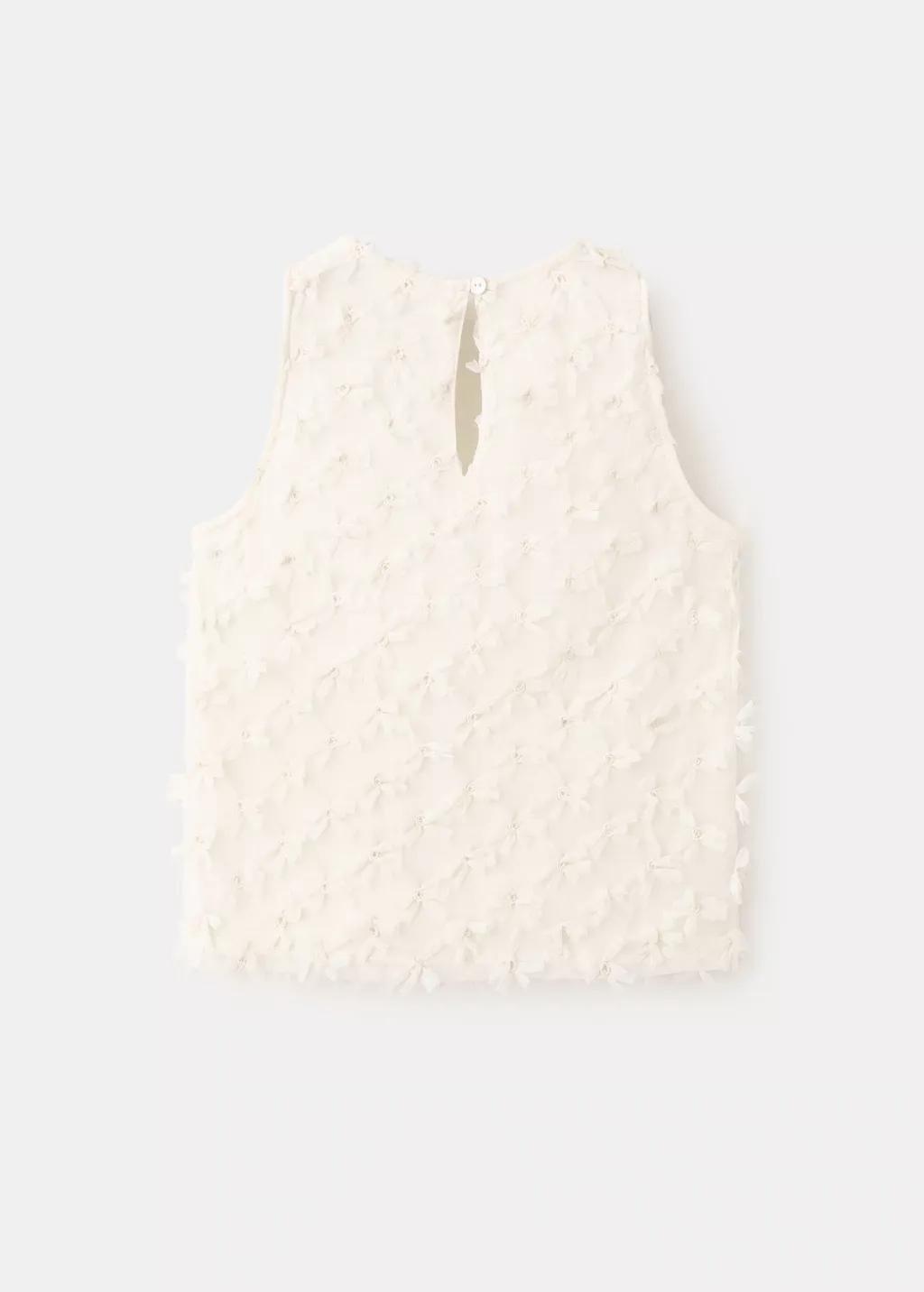 White Embossed Flowers T-Shirt, Kids Girl, Natural White, medium