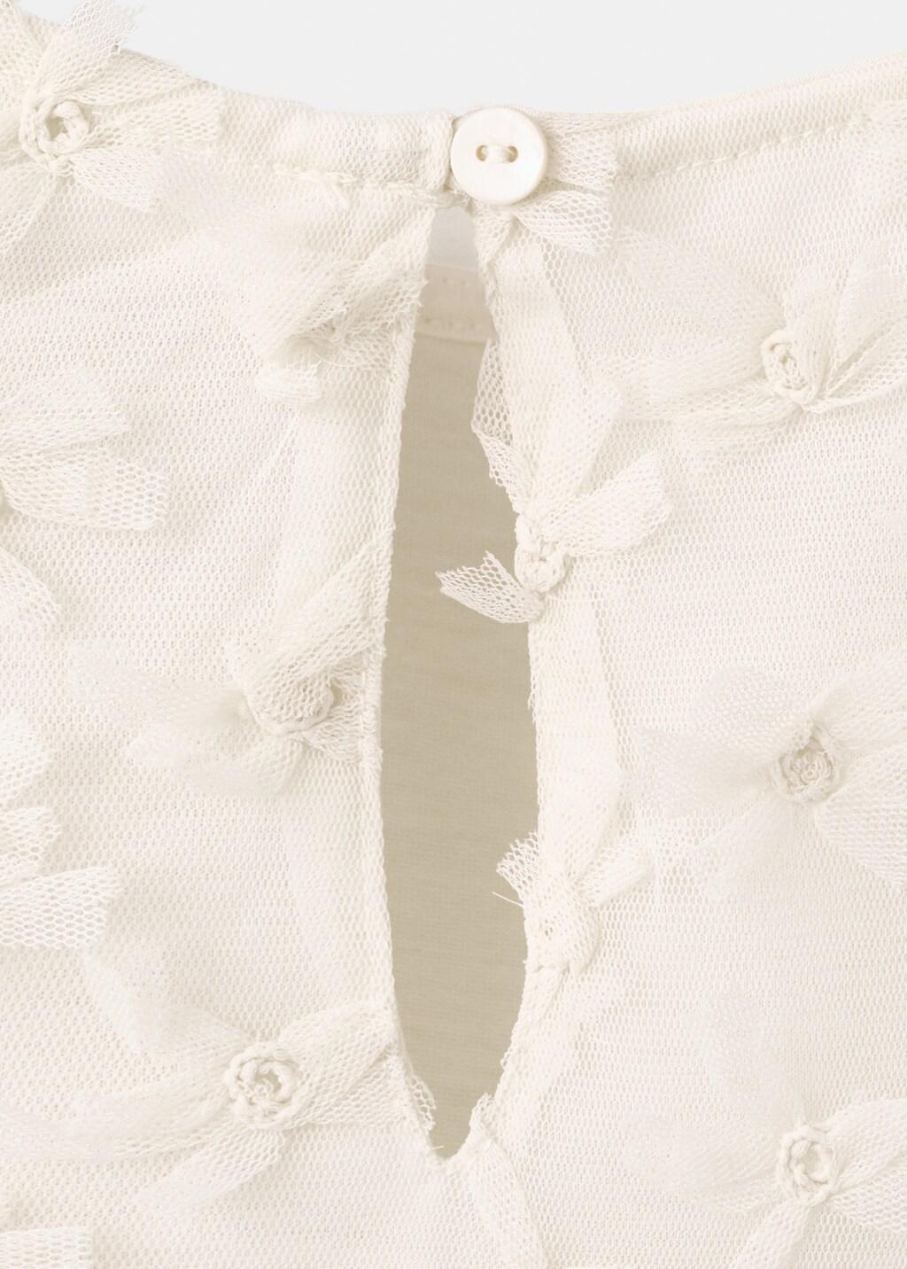 White Embossed Flowers T-Shirt, Kids Girl, Natural White, large image number 3