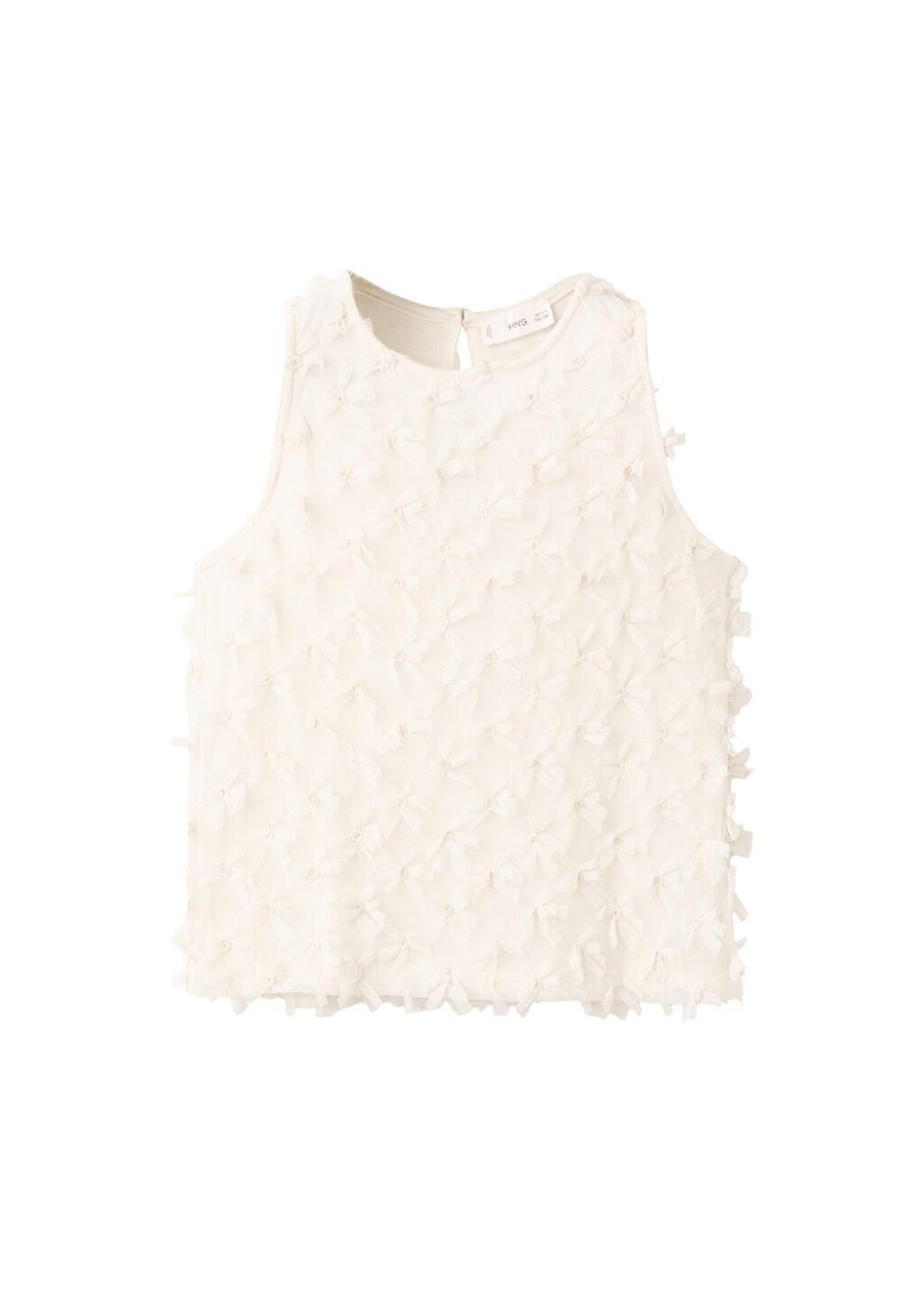 White Embossed Flowers T-Shirt, Kids Girl, Natural White, large image number 6