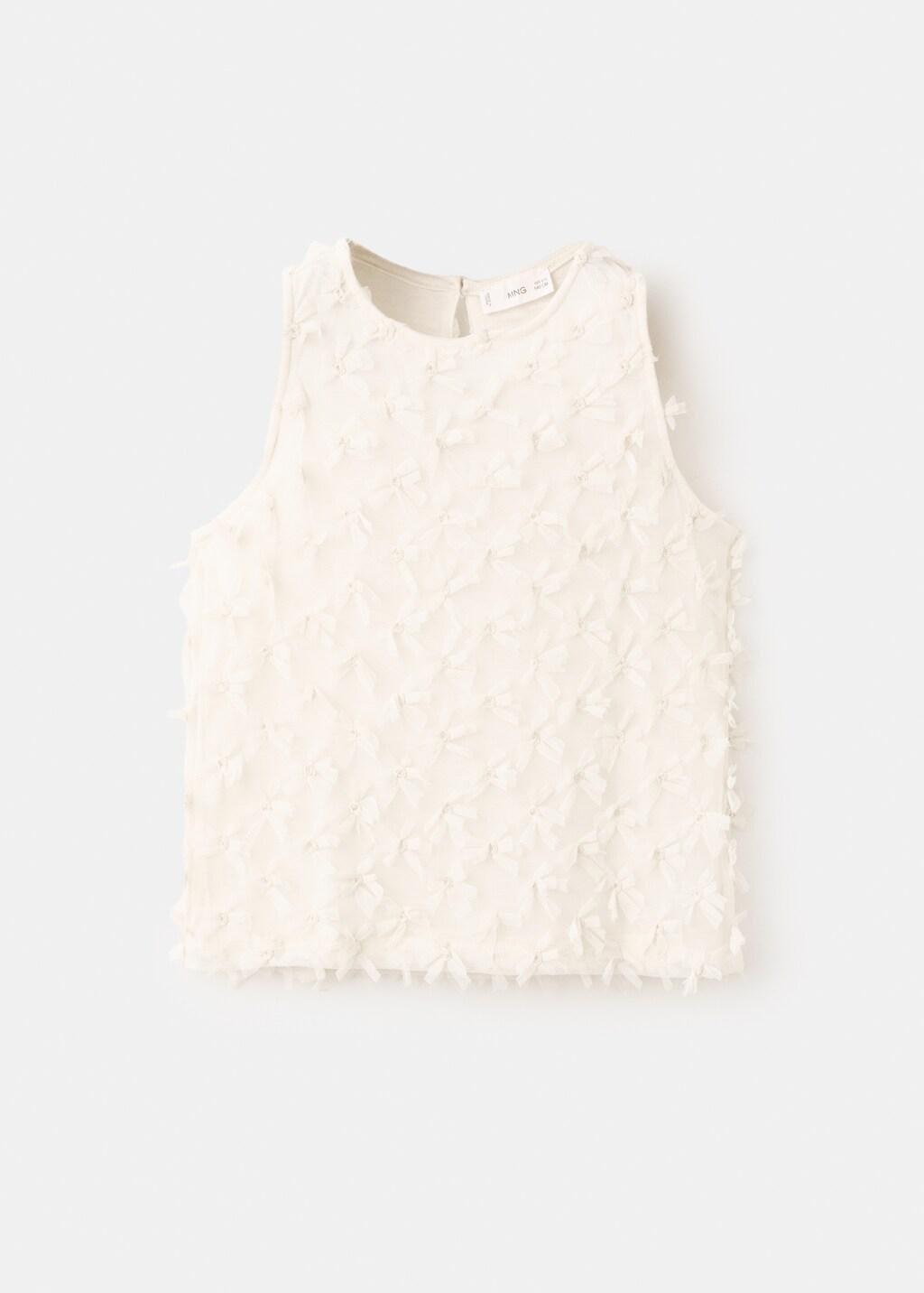 White Embossed Flowers T-Shirt, Kids Girl, Natural White, large image number 7