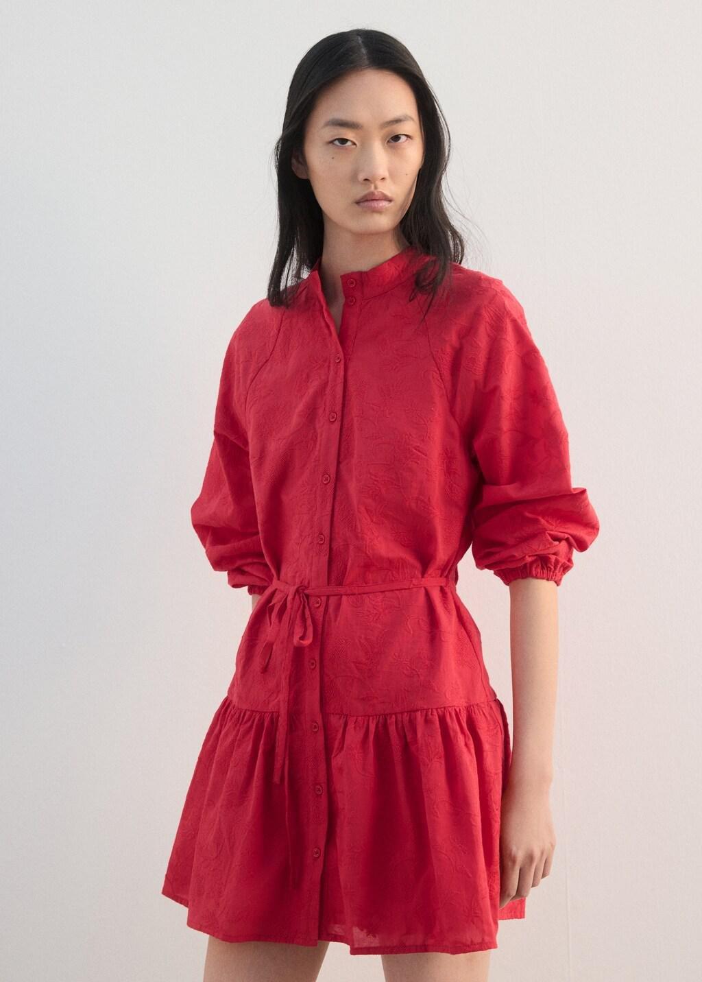 Red Embroidered Shirt Dress, 0201_74, large image number 3