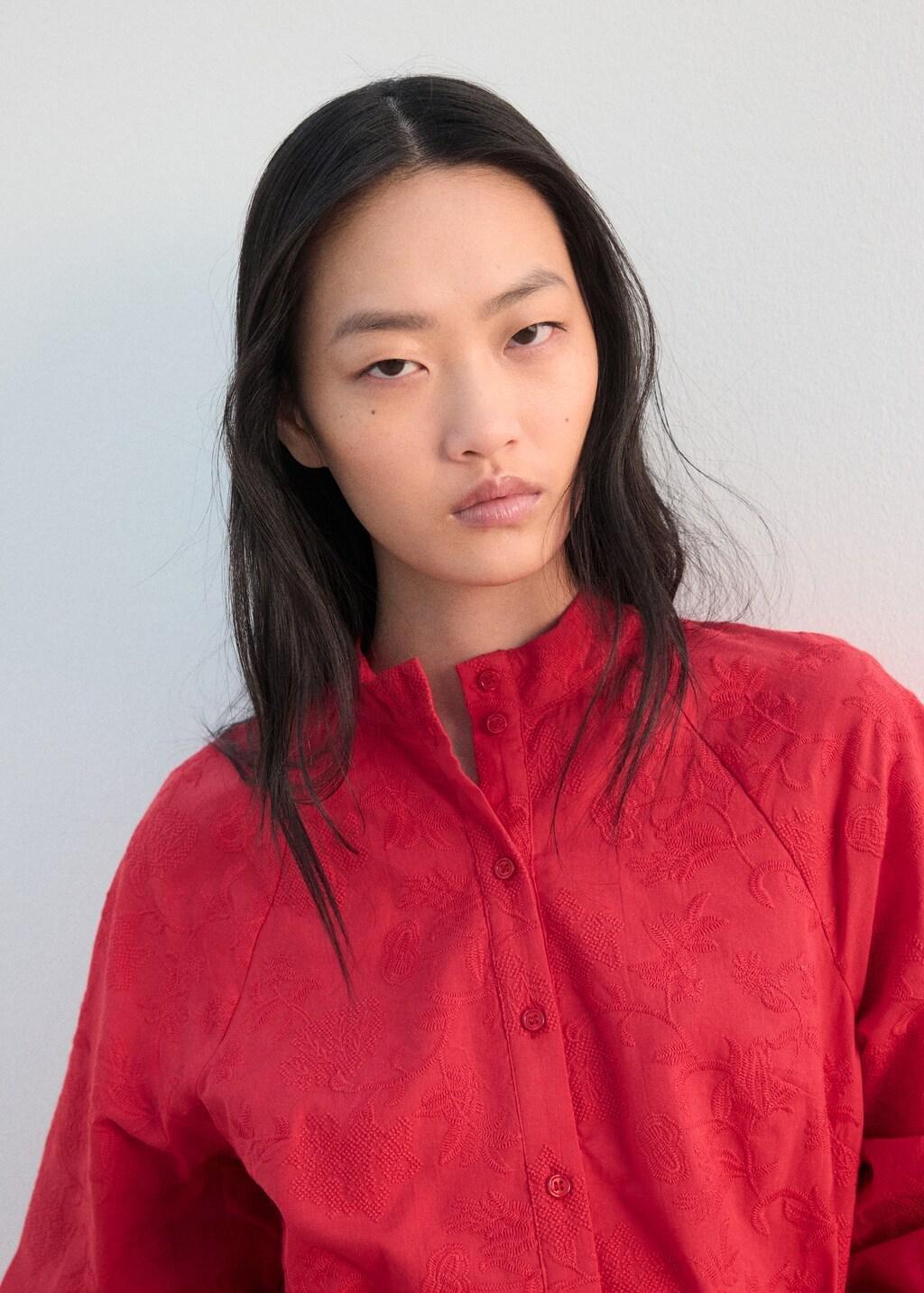 Red Embroidered Shirt Dress, 0201_74, large image number 4