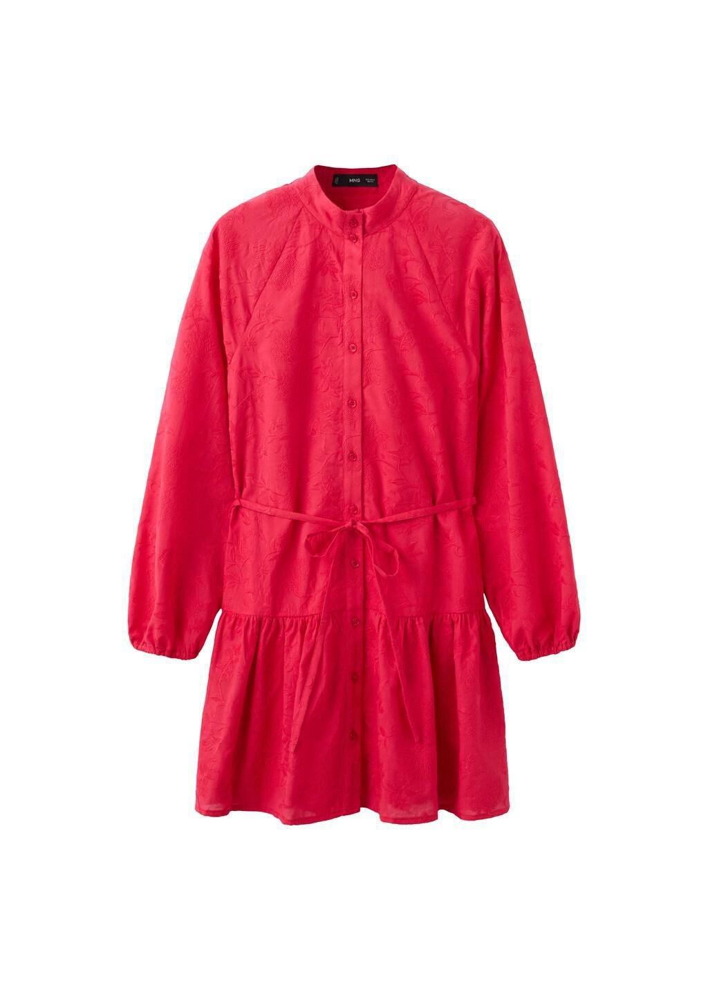 Red Embroidered Shirt Dress, 0201_74, large image number 6