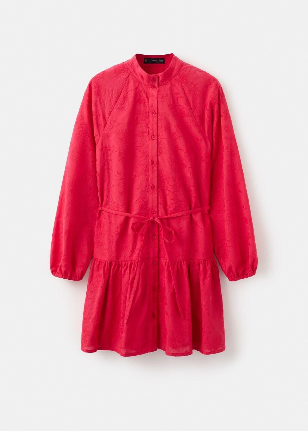 Red Embroidered Shirt Dress, 0201_74, large image number 7