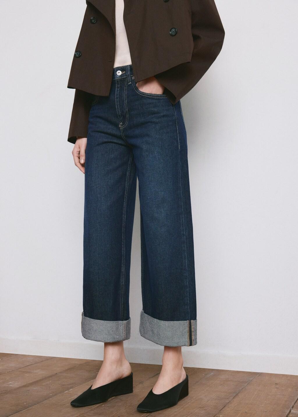 Blue Wide Leg Jeans With Turn-Up Hem, 0201_TS, large image number 3