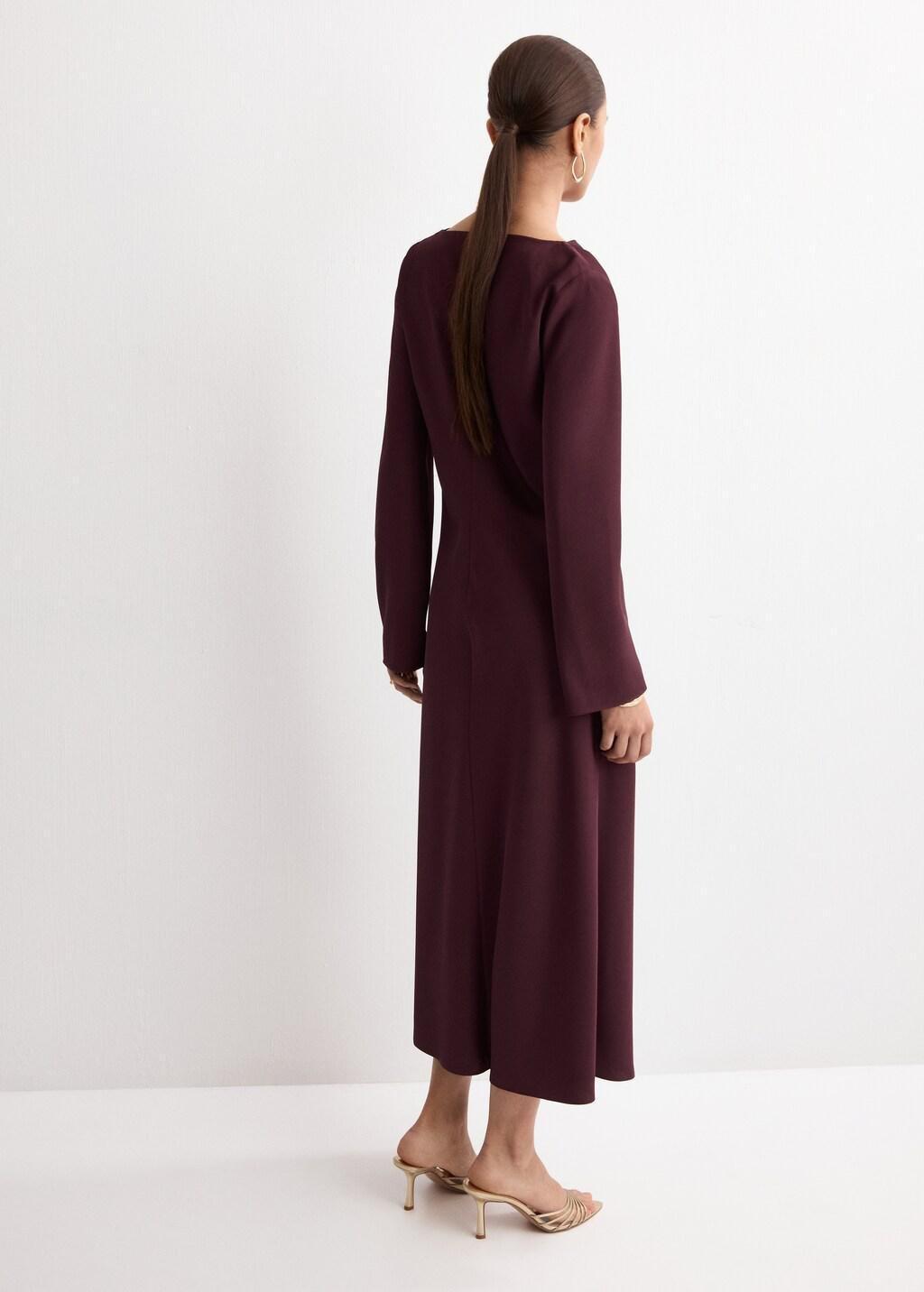 Red Long Dress With Draped Neck, Dark Red, large image number 2