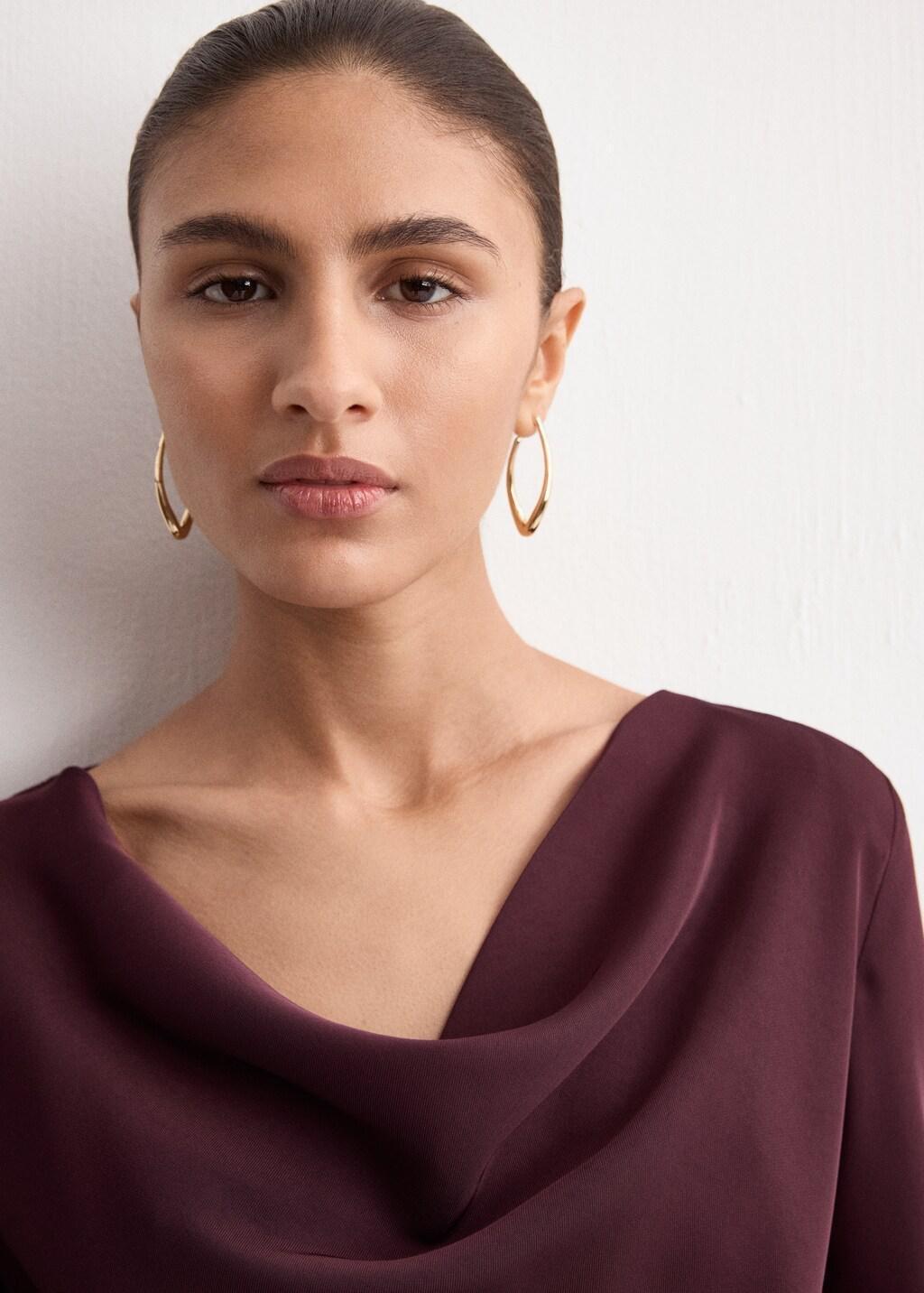 Red Long Dress With Draped Neck, Dark Red, large image number 4