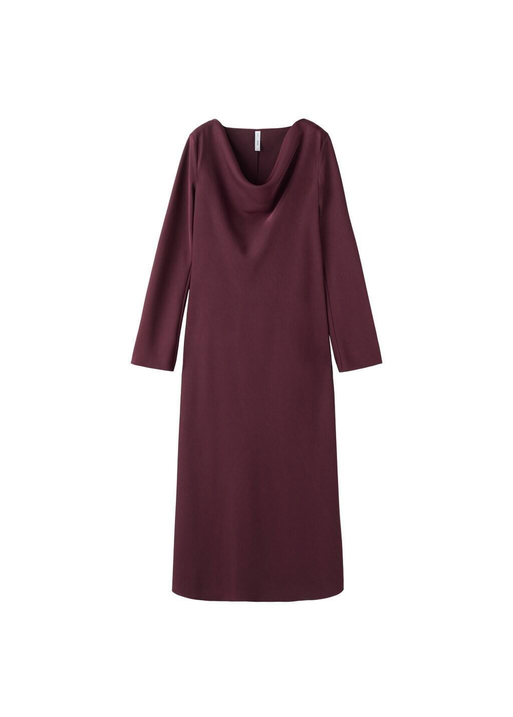 Red Long Dress With Draped Neck, Dark Red, large image number 6