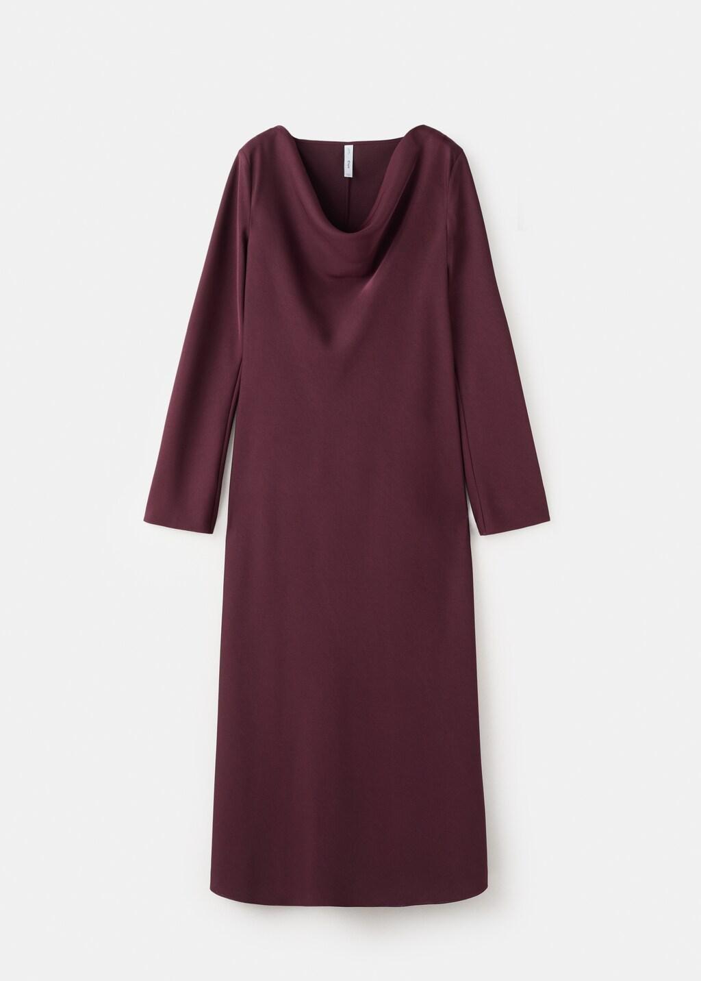 Red Long Dress With Draped Neck, Dark Red, large image number 7