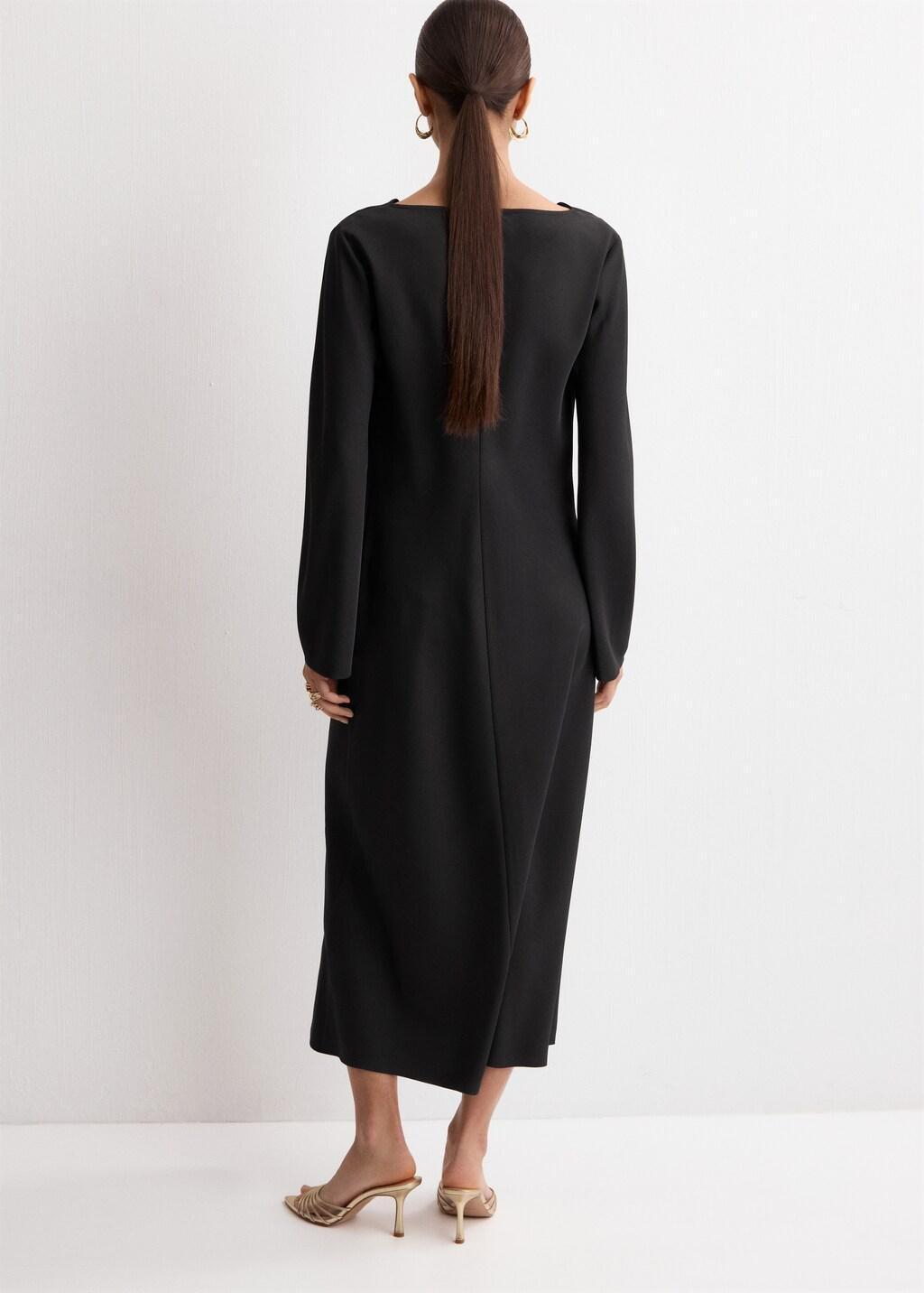 Black Long Dress With Draped Neck, Black, large image number 2