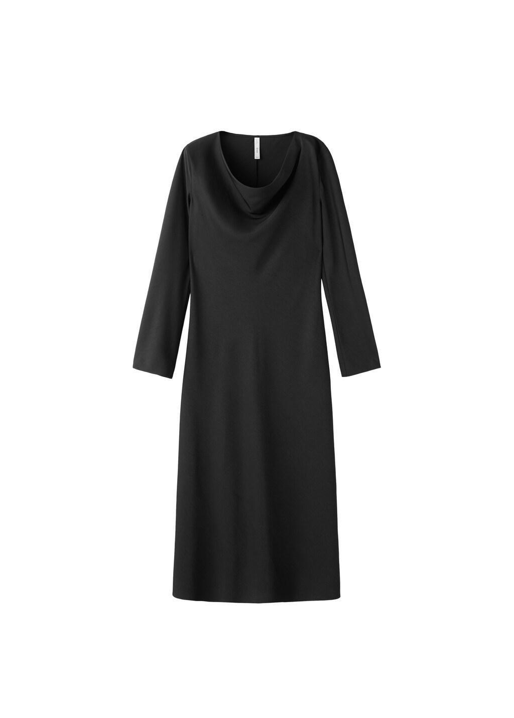 Black Long Dress With Draped Neck, Black, large image number 6
