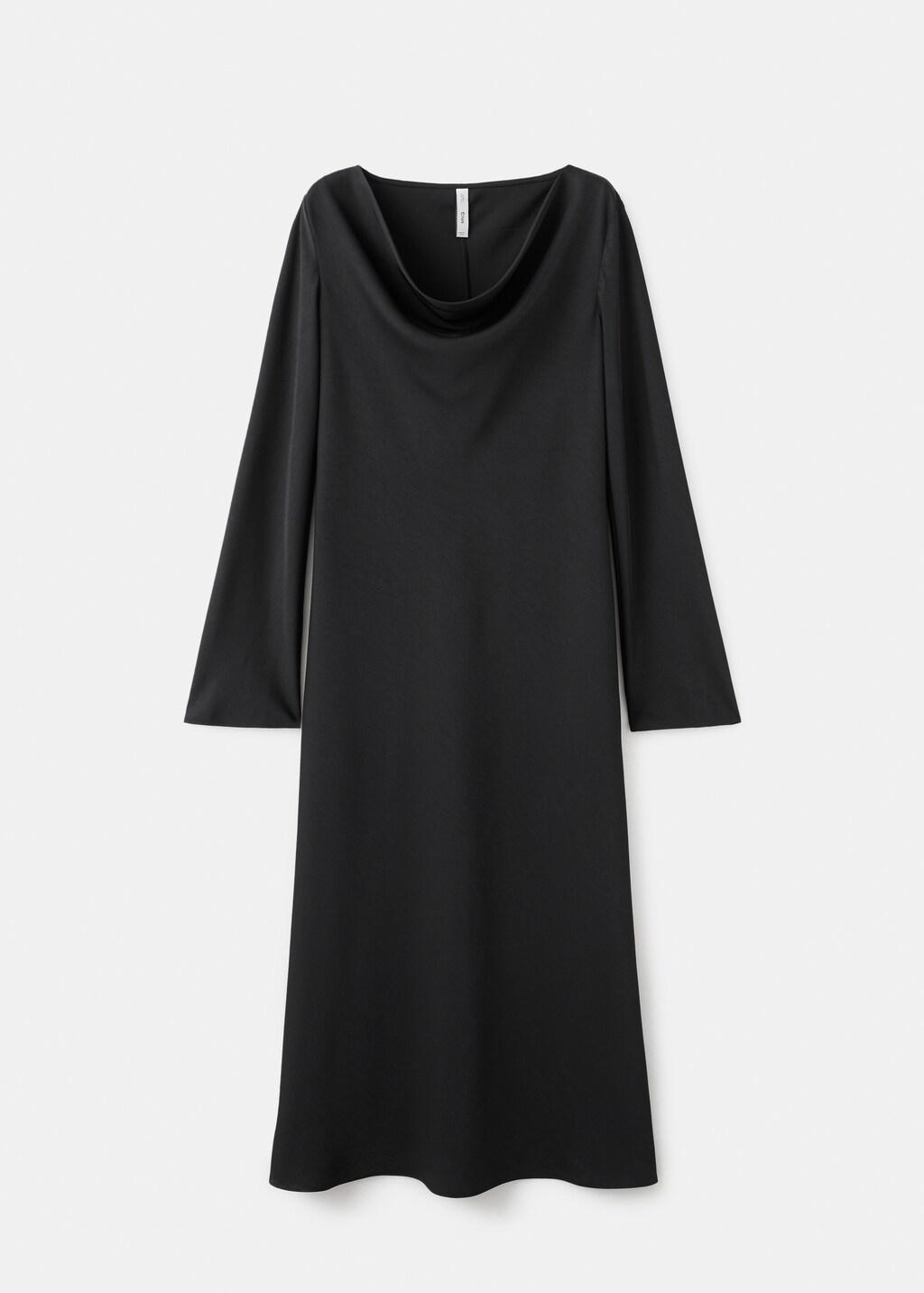 Black Long Dress With Draped Neck, Black, large image number 7