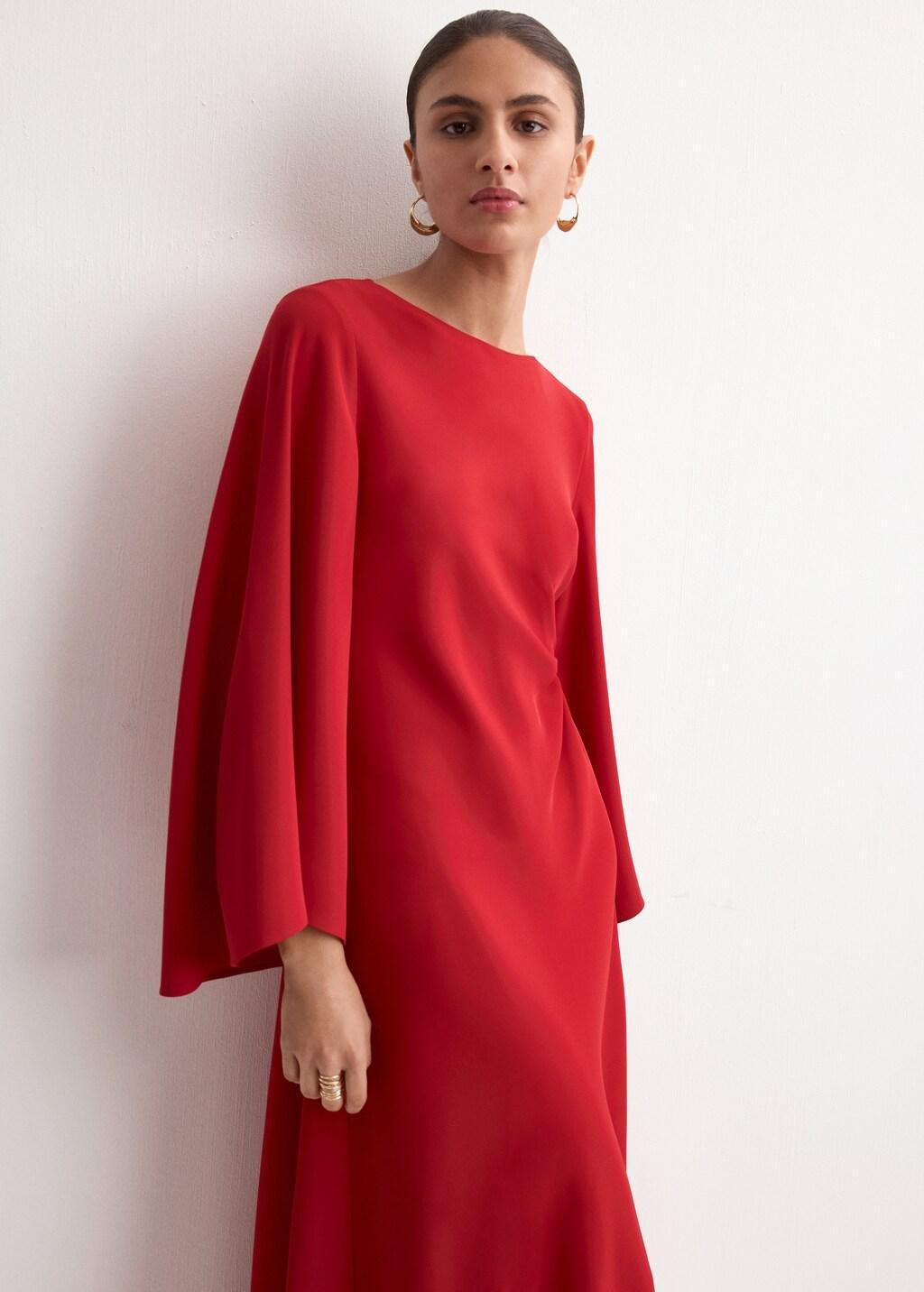 Red Flared Midi-Dress, Red, large image number 3