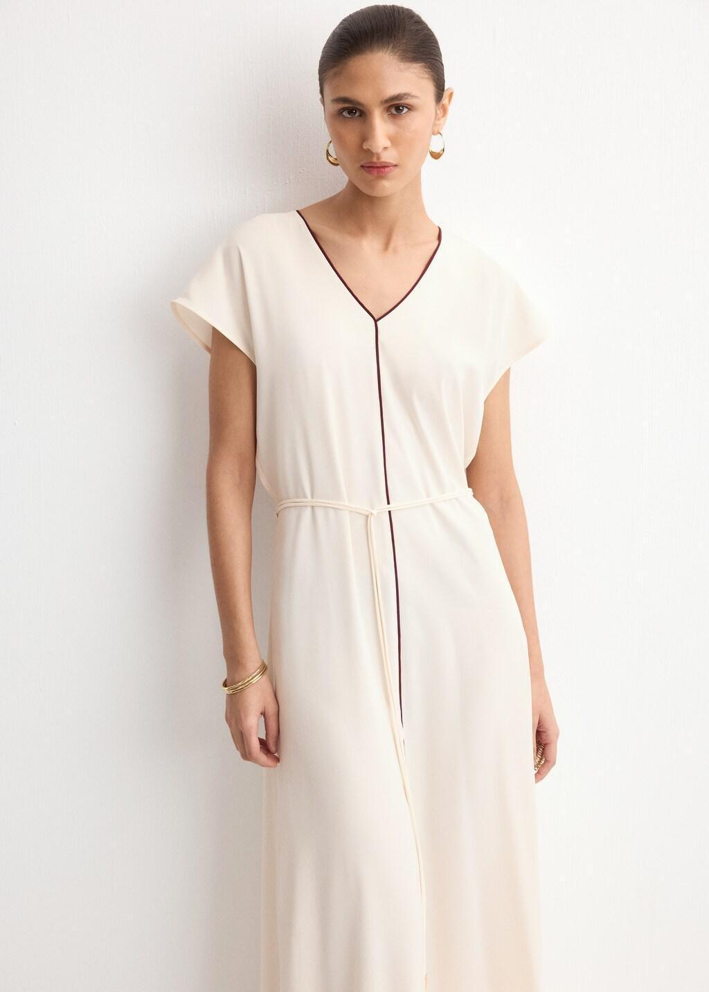 Beige Belt Detail Dress, Light Beige, large image number 3