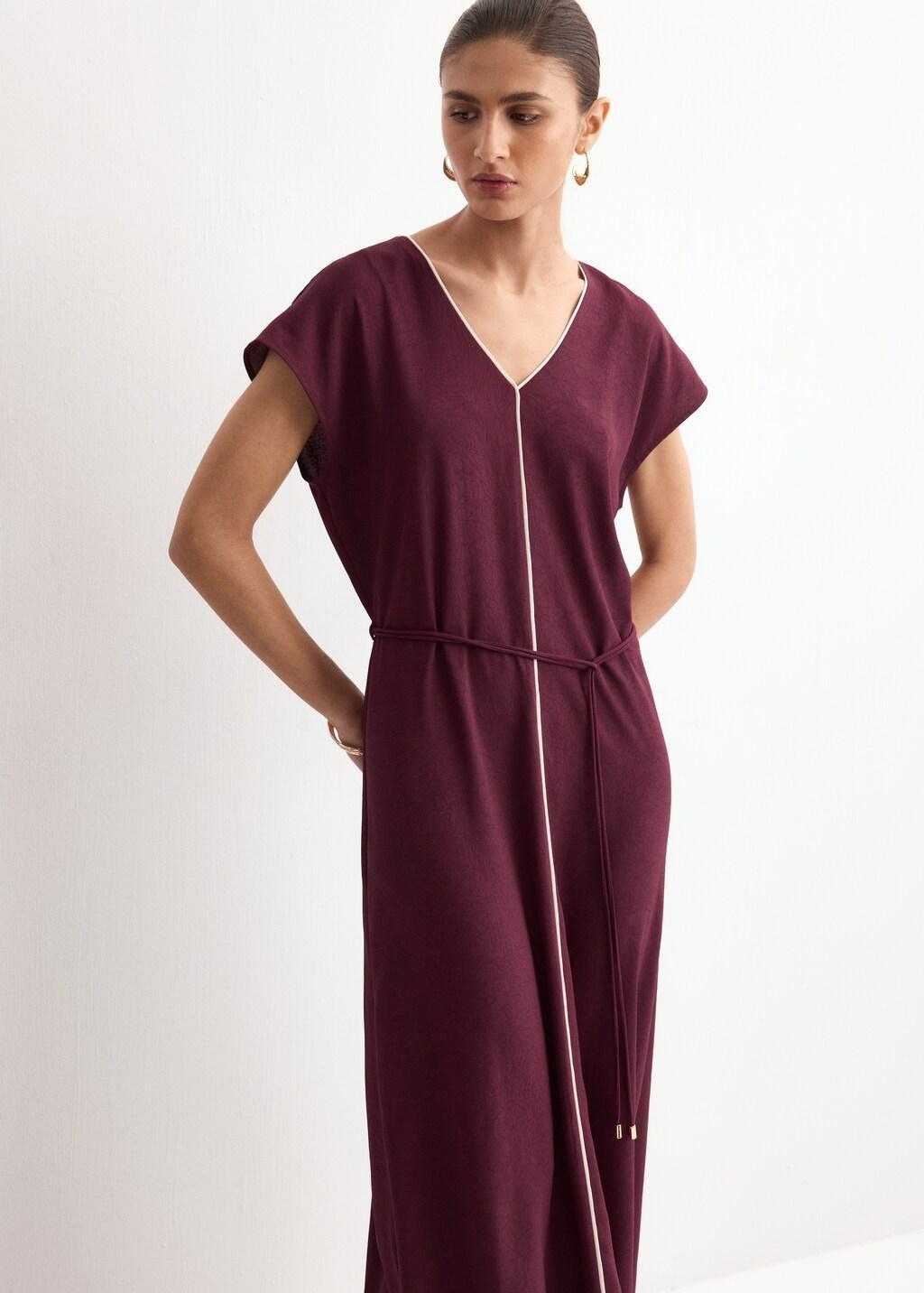 Red Belt Detail Dress, Dark Red, large image number 3